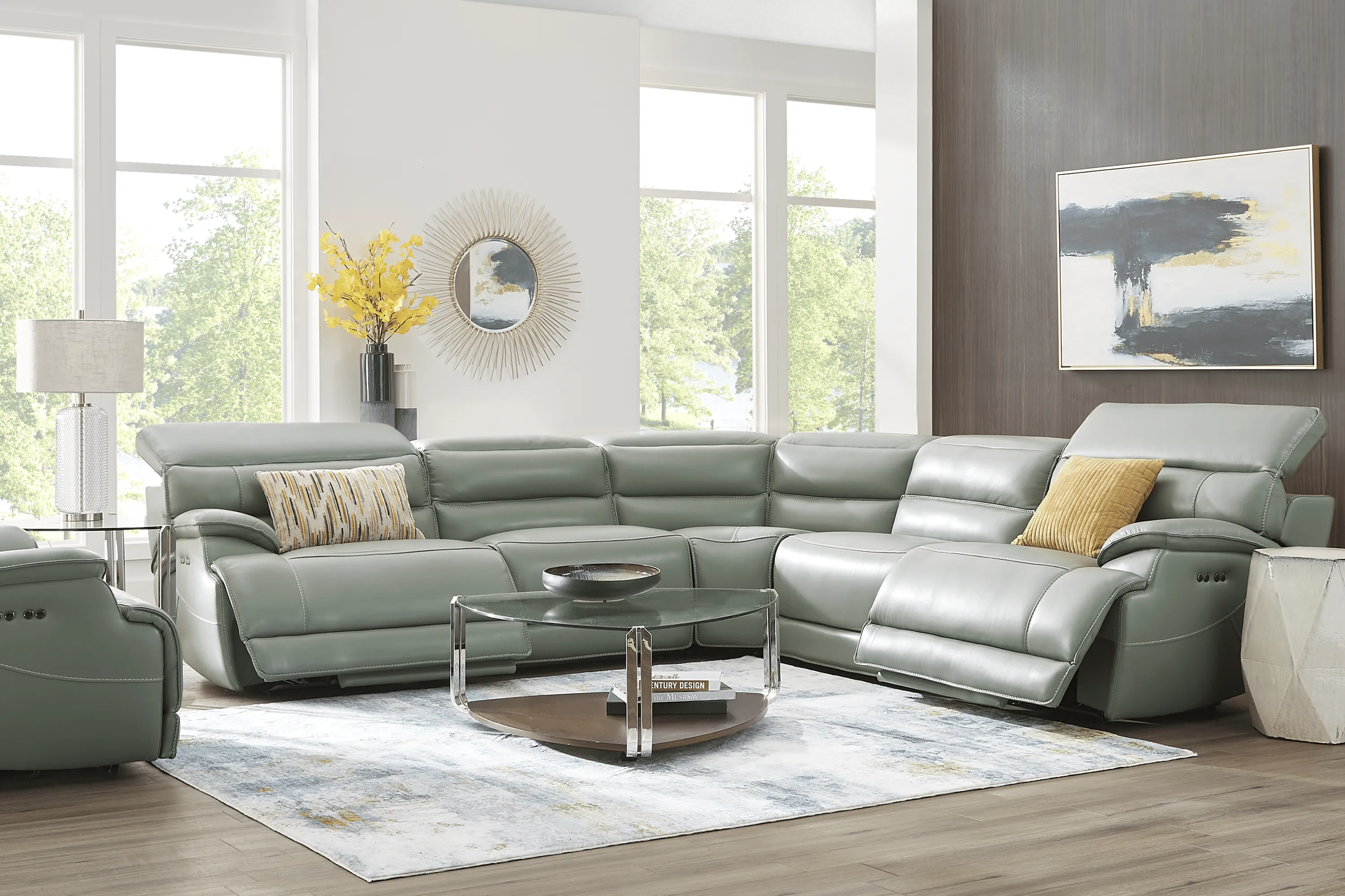 Rossini Mint Leather 5 Pc Dual Power Reclining Sectional - Thumbnail - Image 2