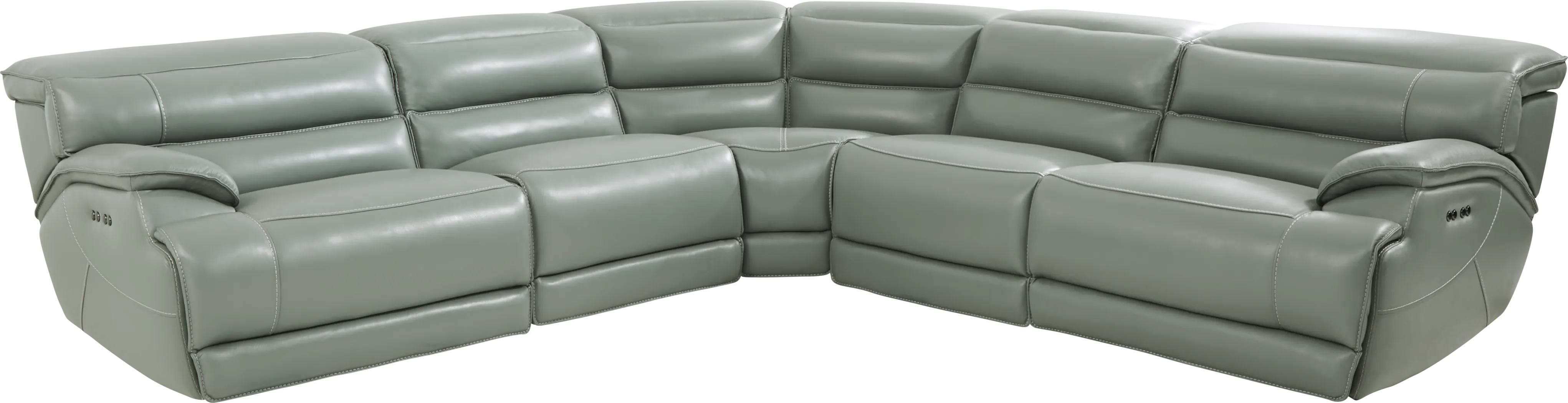 Rossini Mint Leather 5 Pc Dual Power Reclining Sectional - Thumbnail - Image 1