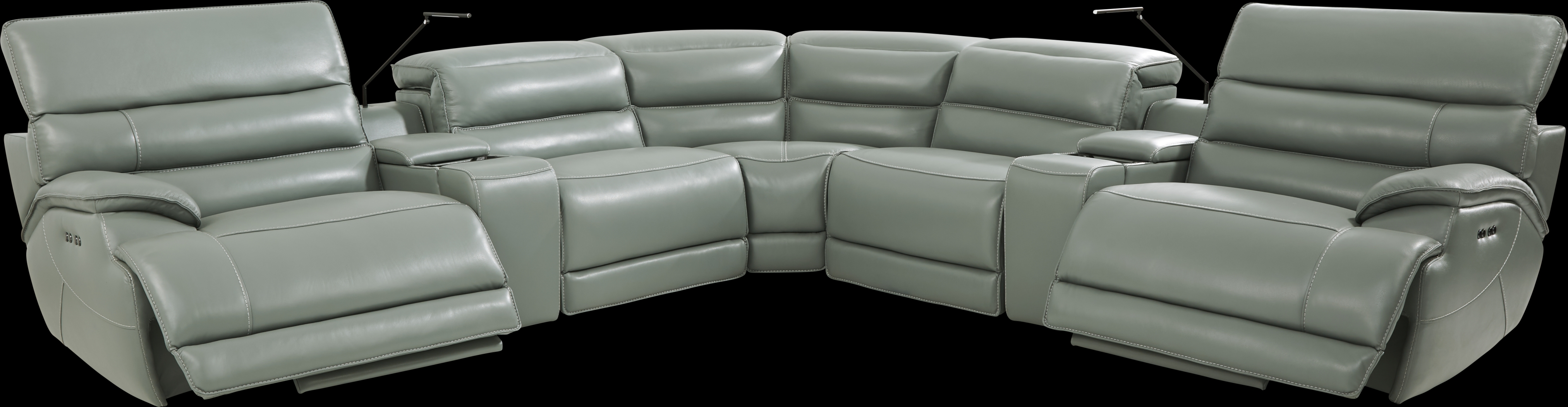 Rossini Mint Leather 7 Pc Dual Power Reclining Sectional - Thumbnail - Image 3