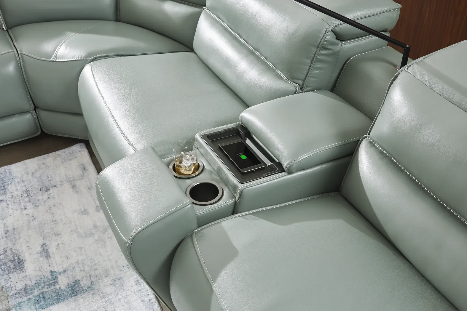 Rossini Mint Leather 7 Pc Dual Power Reclining Sectional - Image 10