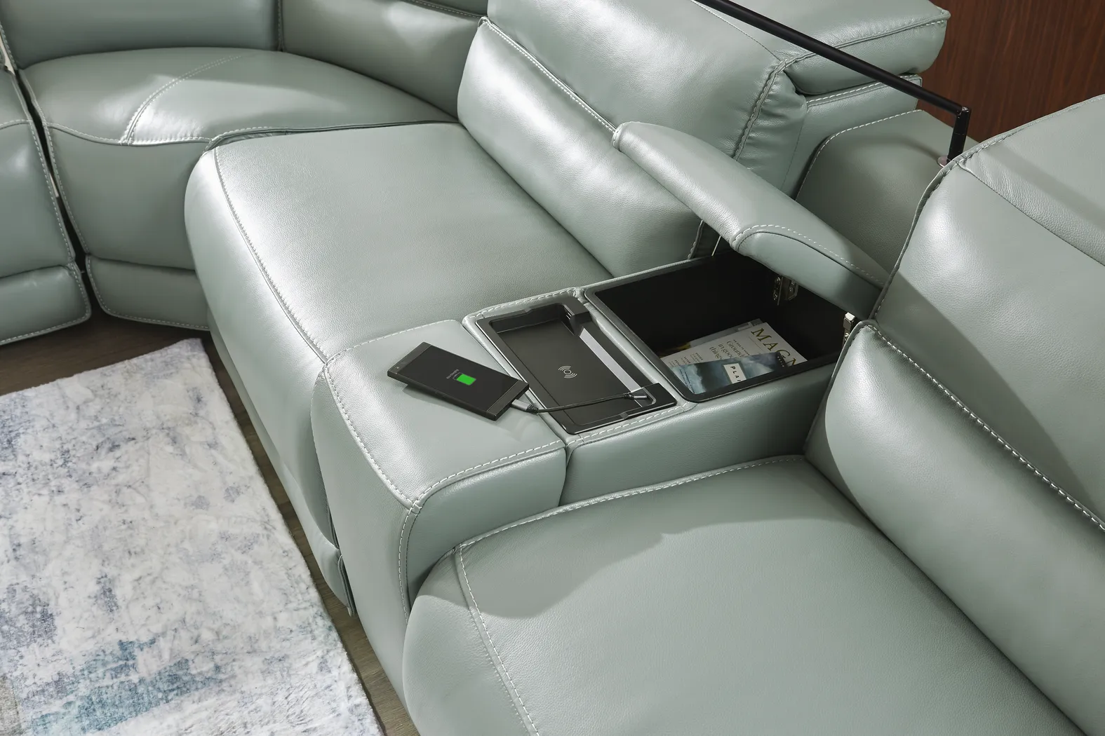 Rossini Mint Leather 7 Pc Dual Power Reclining Sectional - Image 11