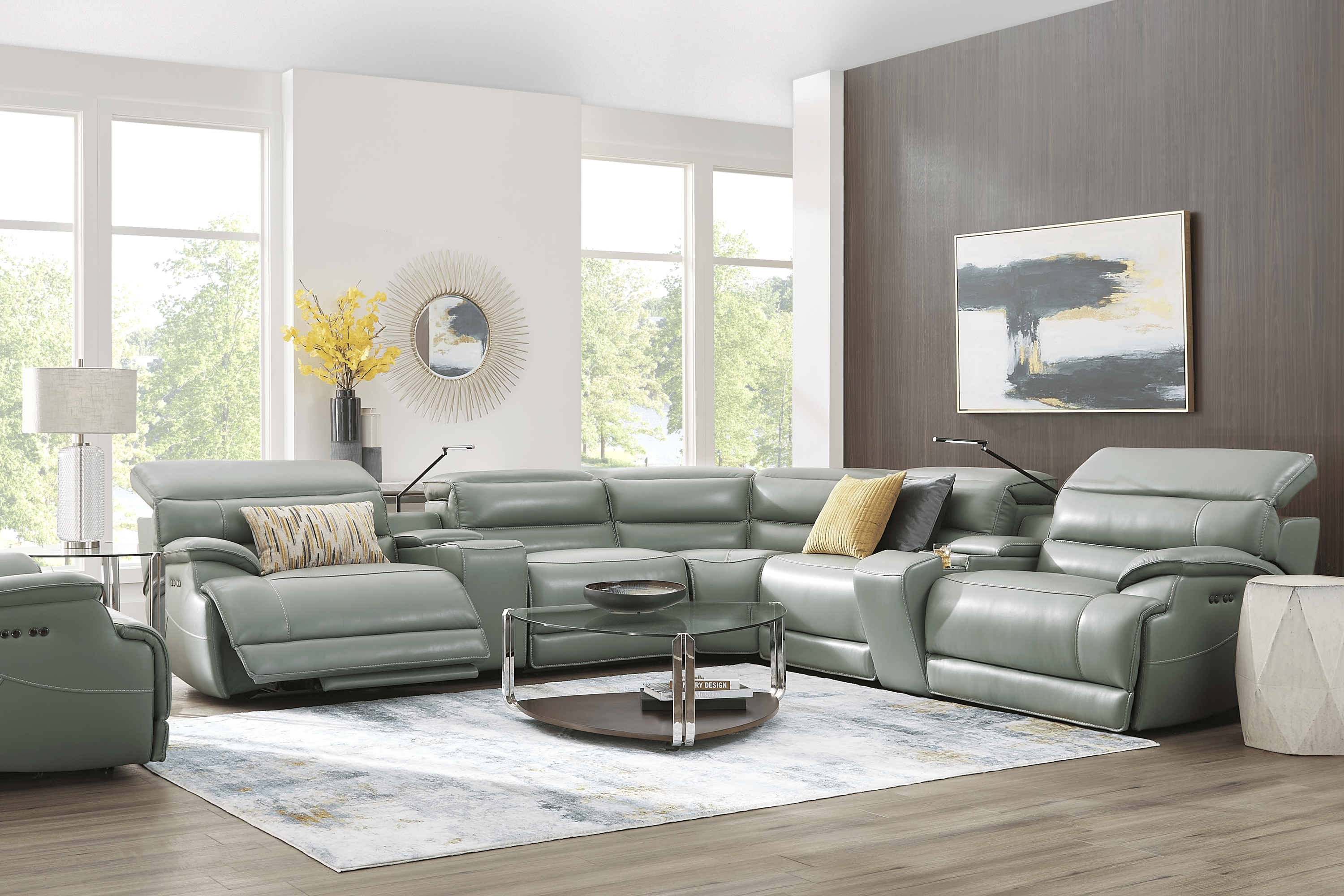 Rossini Mint Leather 7 Pc Dual Power Reclining Sectional - Thumbnail - Image 2