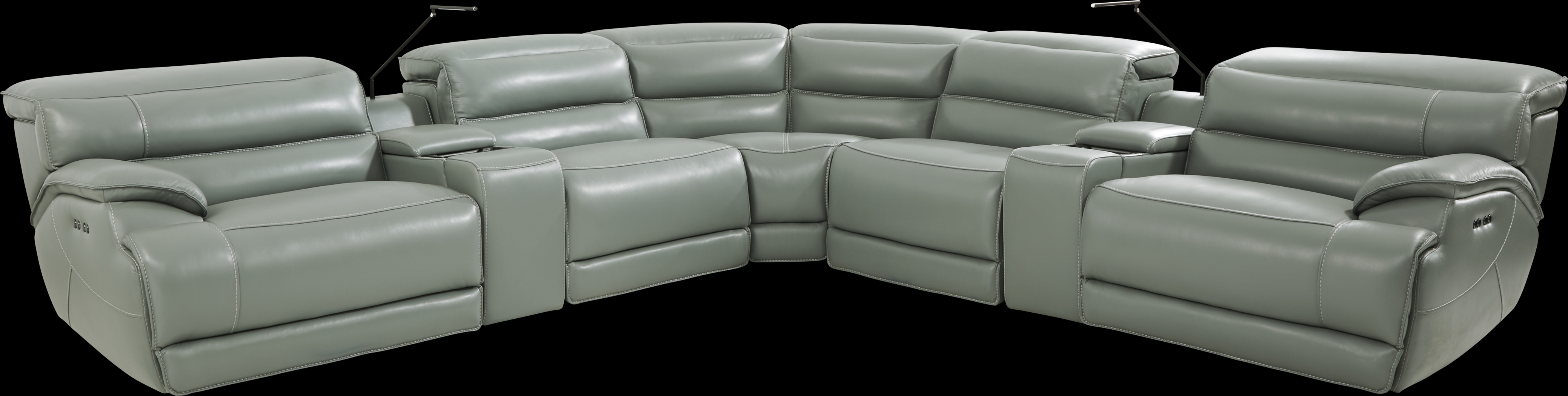Rossini Mint Leather 7 Pc Dual Power Reclining Sectional - Thumbnail - Image 1
