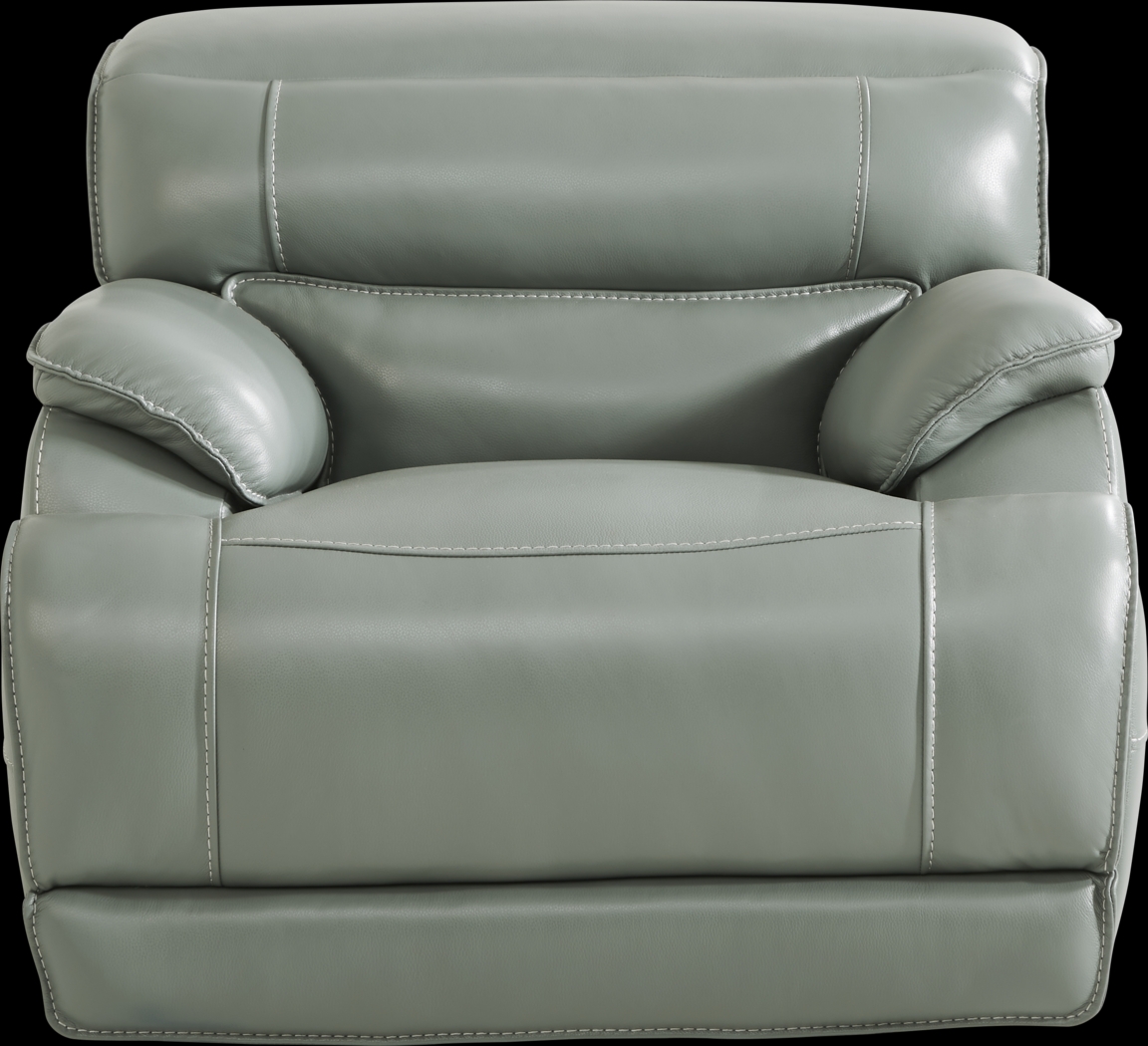 Rossini Mint Green Leather Dual Power Recliner | Rooms to Go