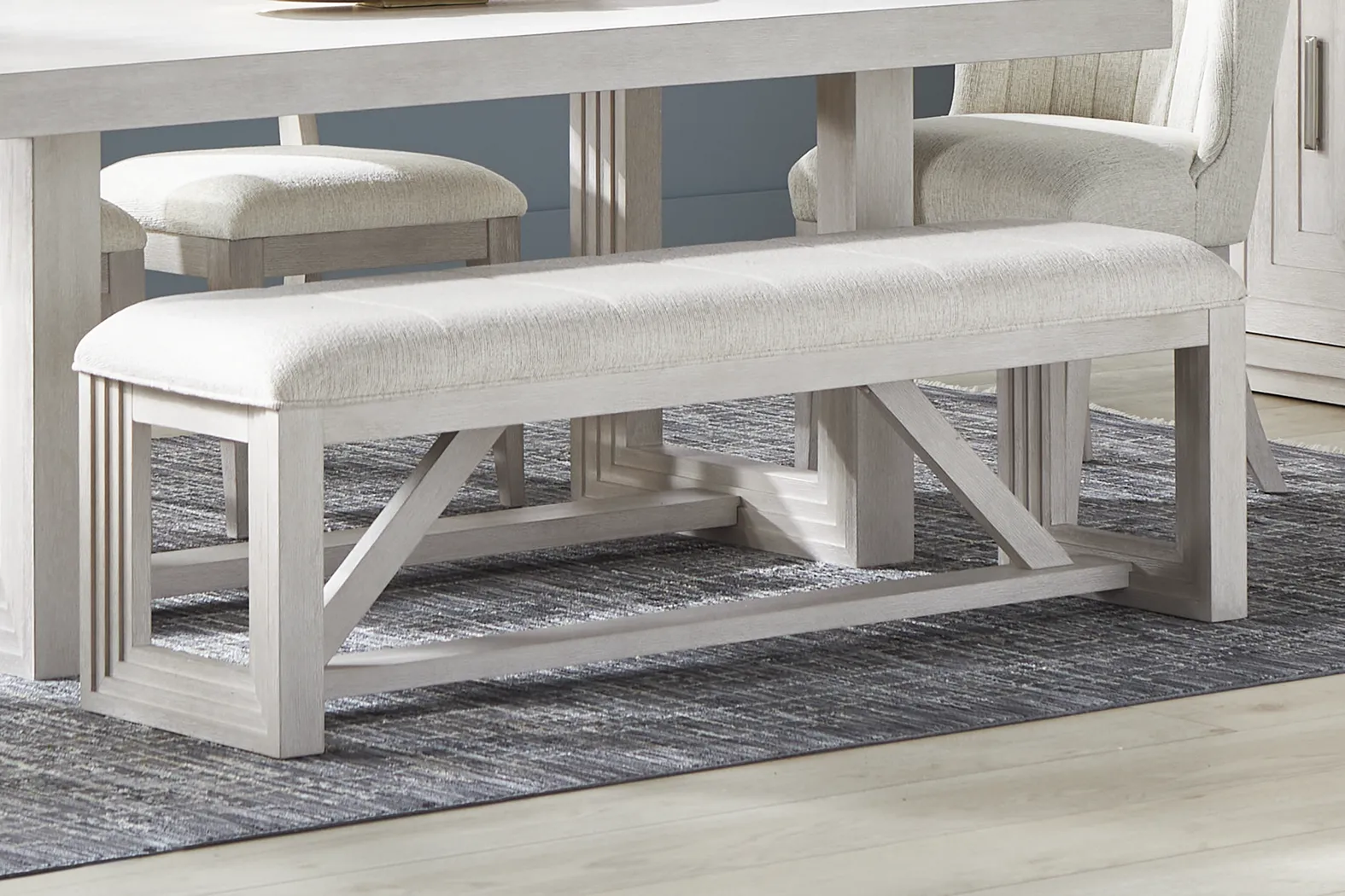 Royal Park Ivory 6 Pc Dining Room with Blue Upholstered Chairs and Ivory Bench - Thumbnail - Image 6