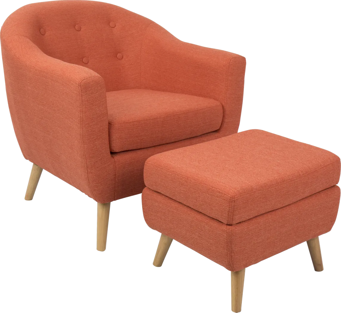 Rozelle Orange Accent Chair & Ottoman - Thumbnail - Image 1