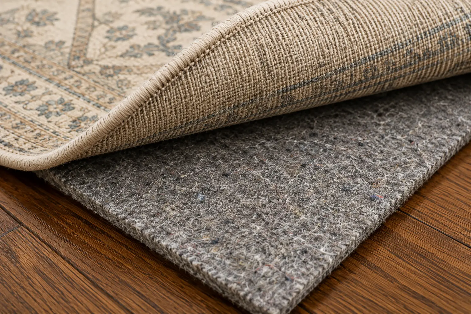 rug pad on hardwood floor