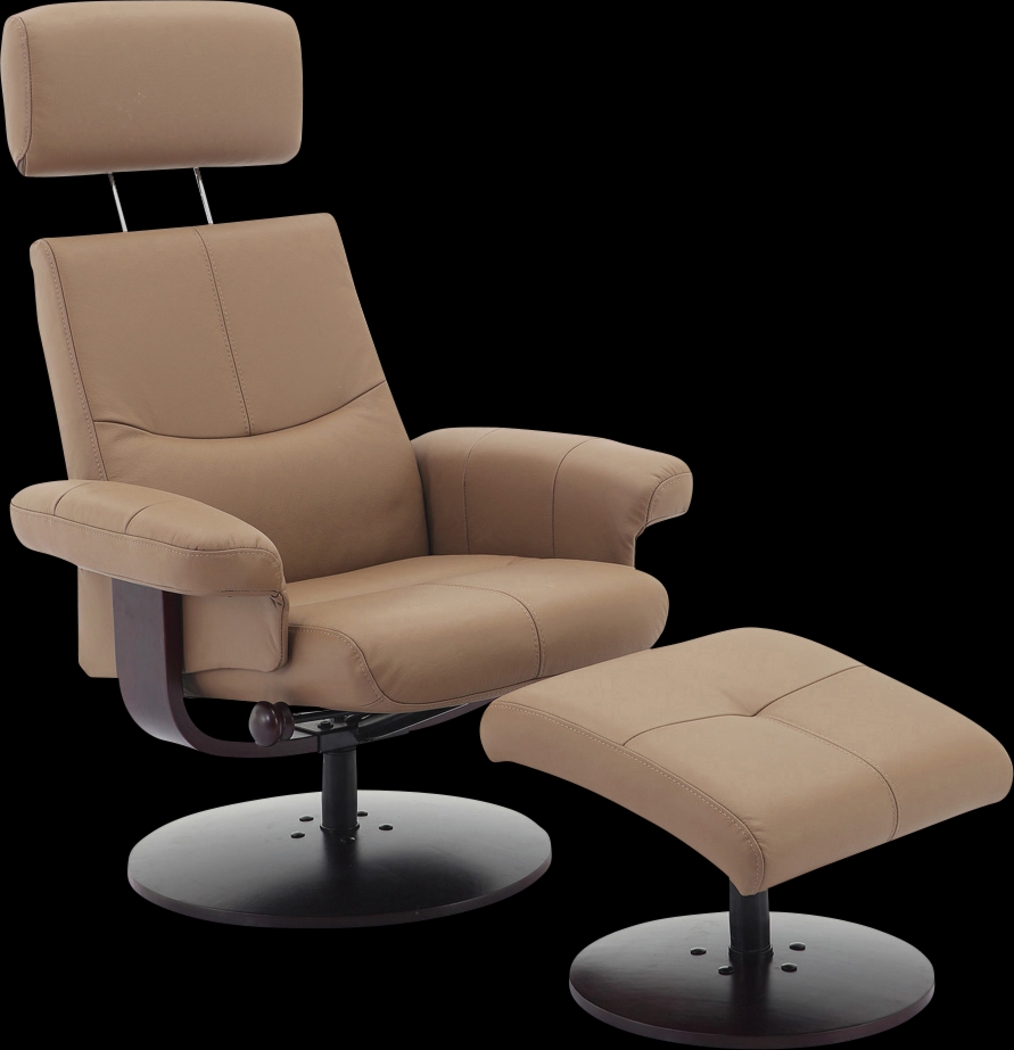 Runelle Tan Recliner and Ottoman - Thumbnail - Image 1
