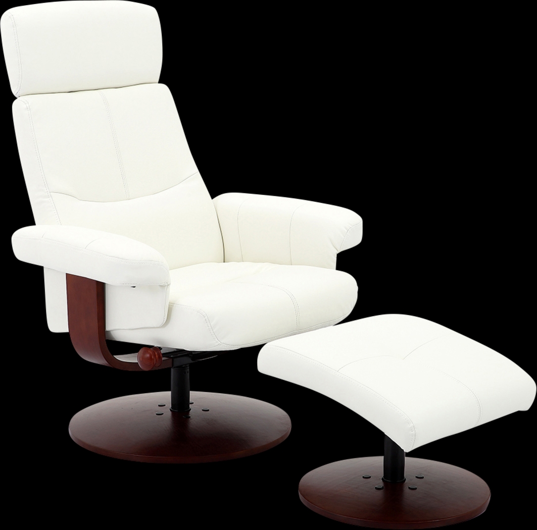 Runelle White Recliner and Ottoman - Thumbnail - Image 1