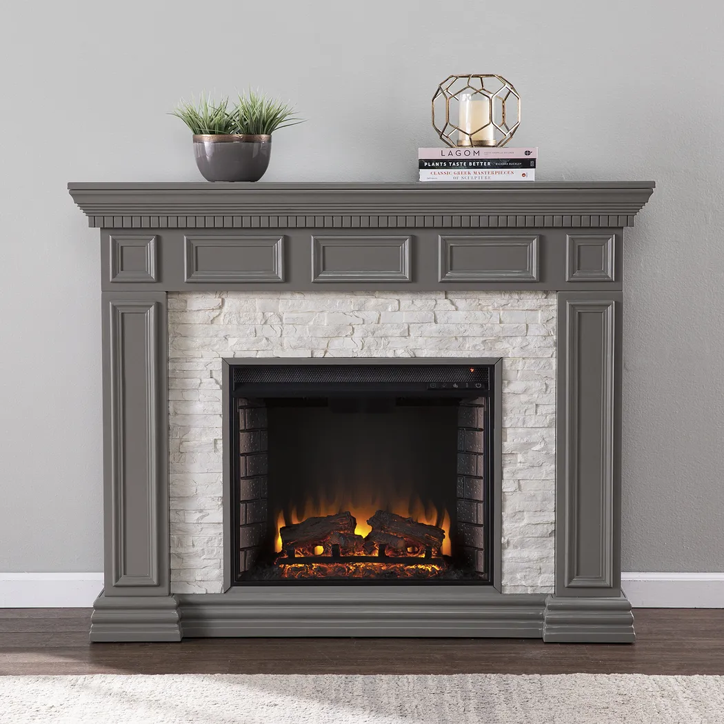 Runnelwood II Gray 50 in. Console With Electric Log Fireplace - Image 5