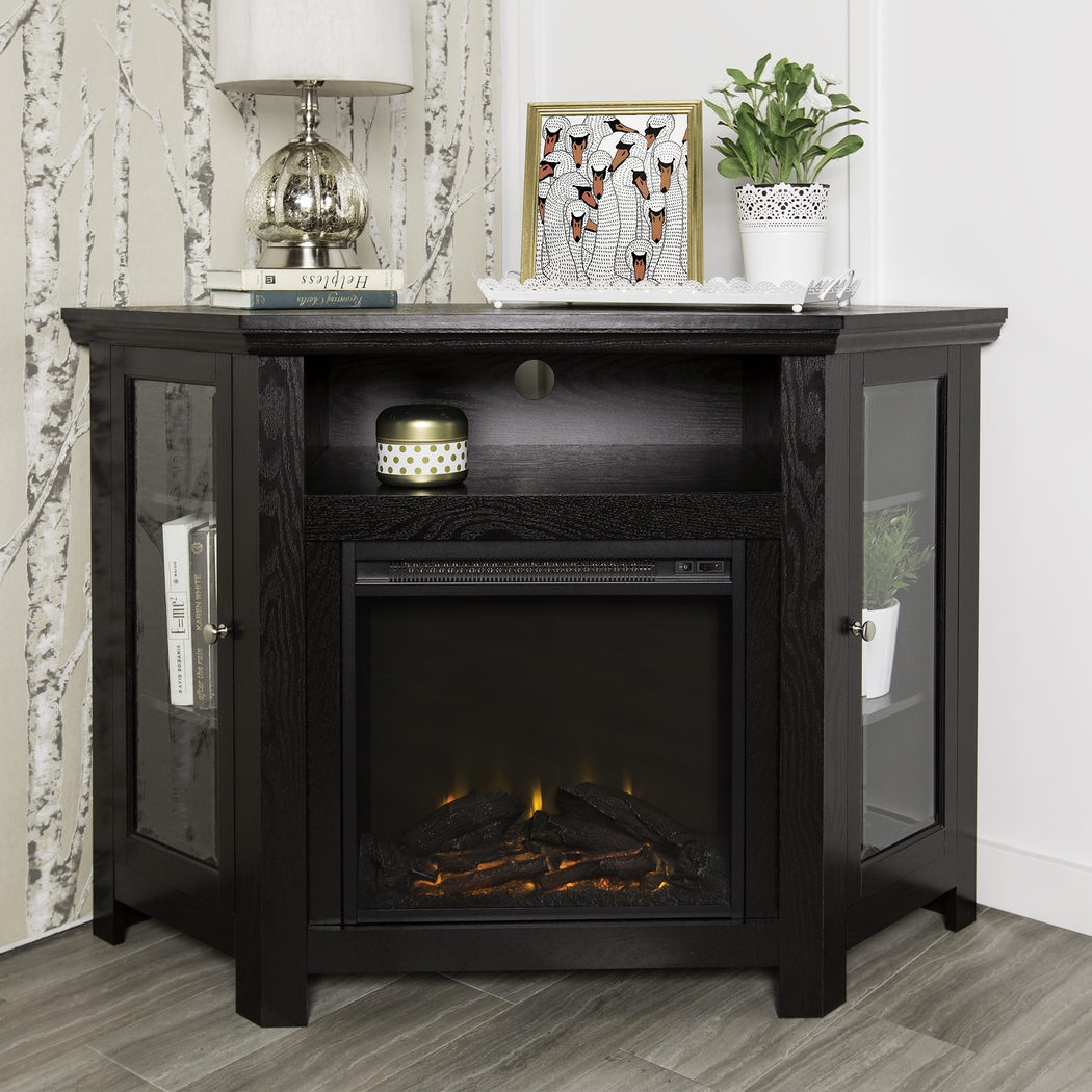 Russell Black 48 in. Corner Console with Electric Fireplace - Thumbnail - Image 3