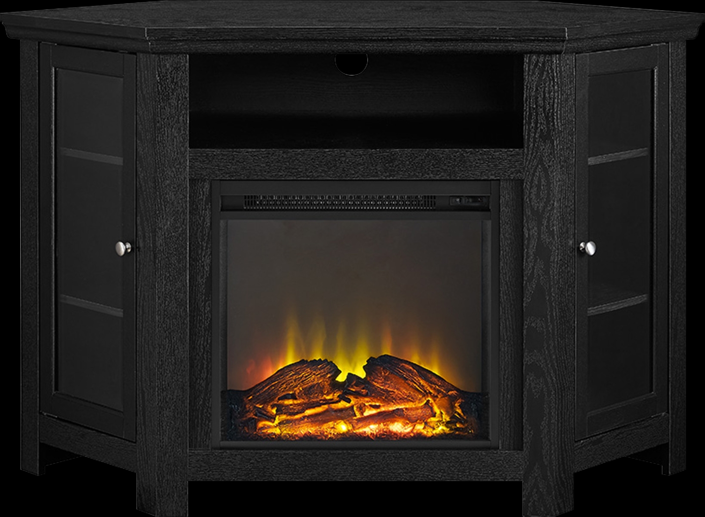 Russell Black 48 in. Corner Console with Electric Fireplace - Thumbnail - Image 1