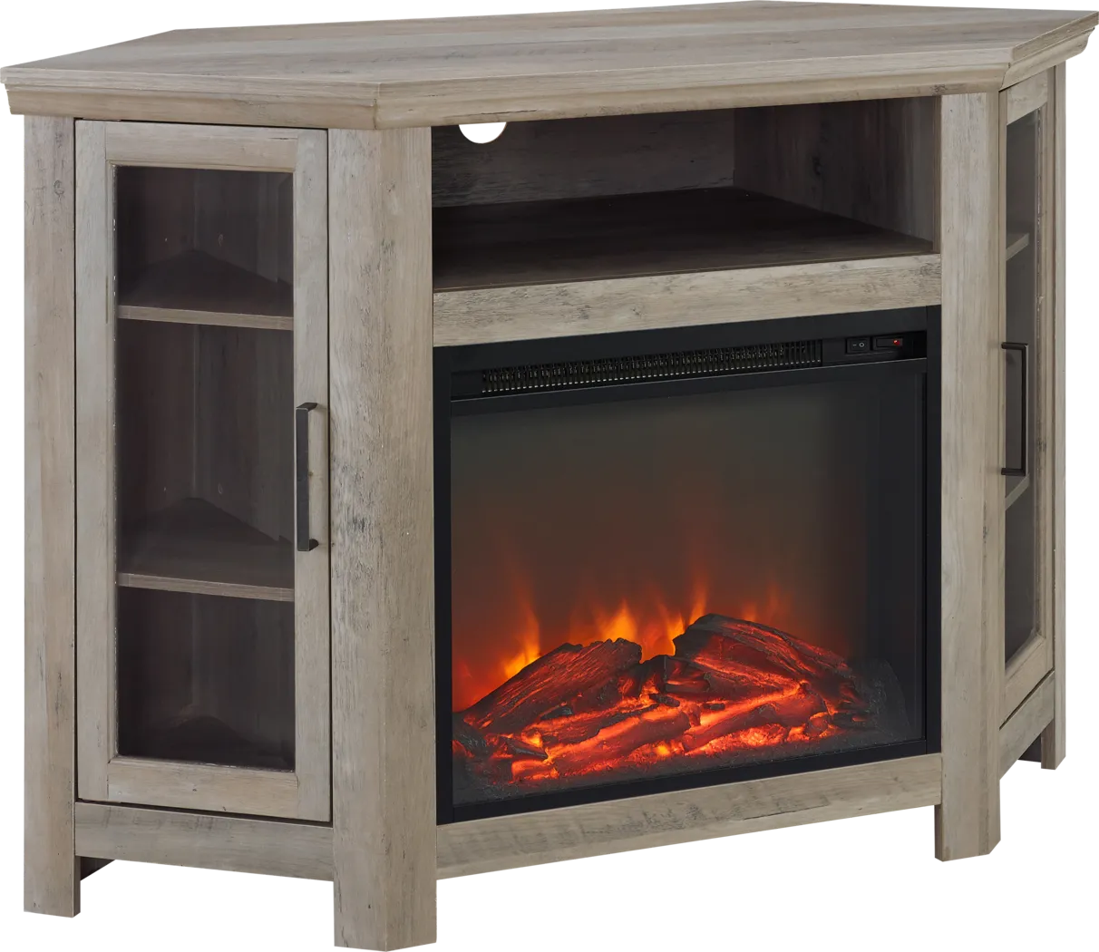 Russell Gray 48 in. Corner Console with Electric Fireplace - Thumbnail - Image 1