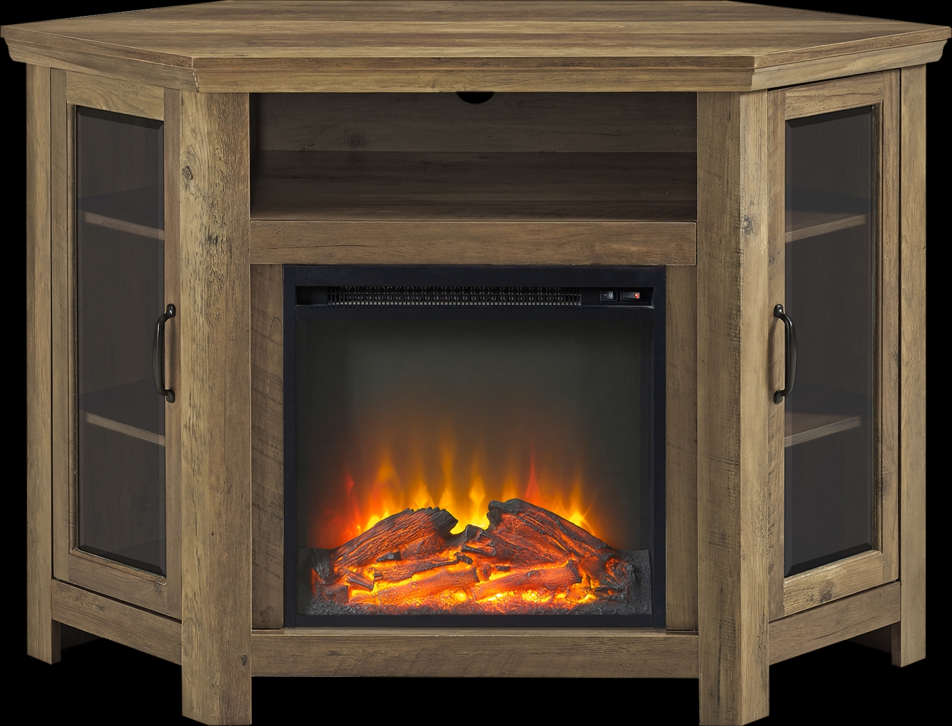 Russell Oak 48 in. Corner Console with Electric Fireplace - Thumbnail - Image 2