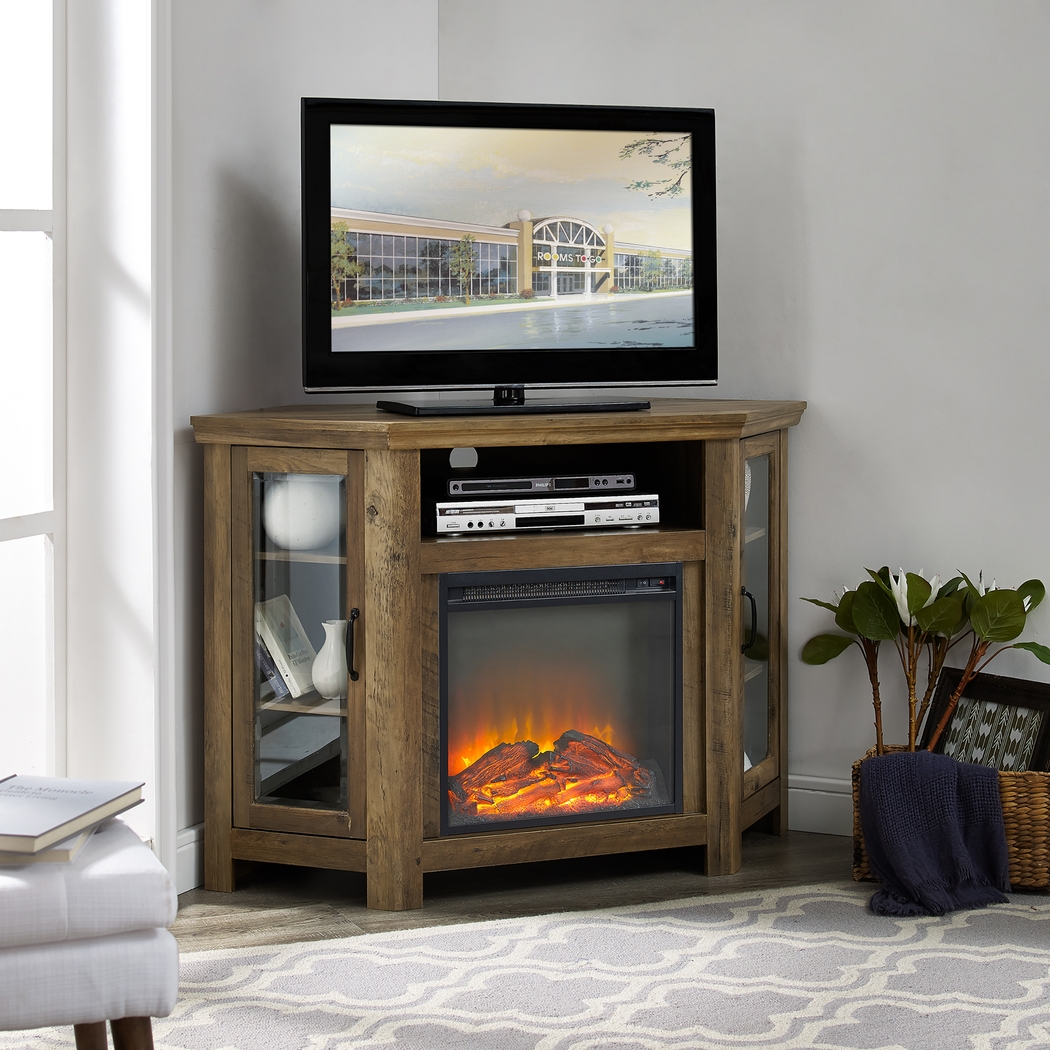 Russell Oak 48 in. Corner Console with Electric Fireplace - Thumbnail - Image 4