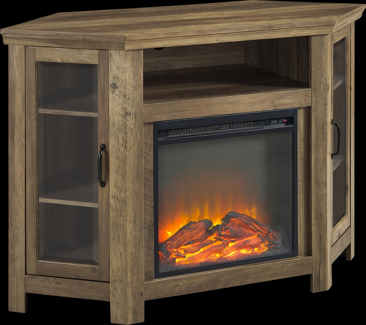 Russell Oak 48 in. Corner Console with Electric Fireplace - Thumbnail - Image 1