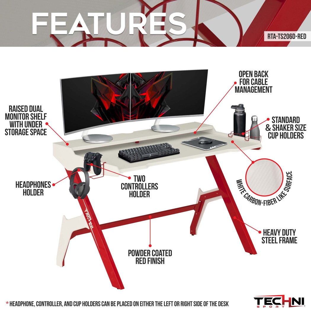 Russuo Red/White Gaming Desk - Thumbnail - Image 3