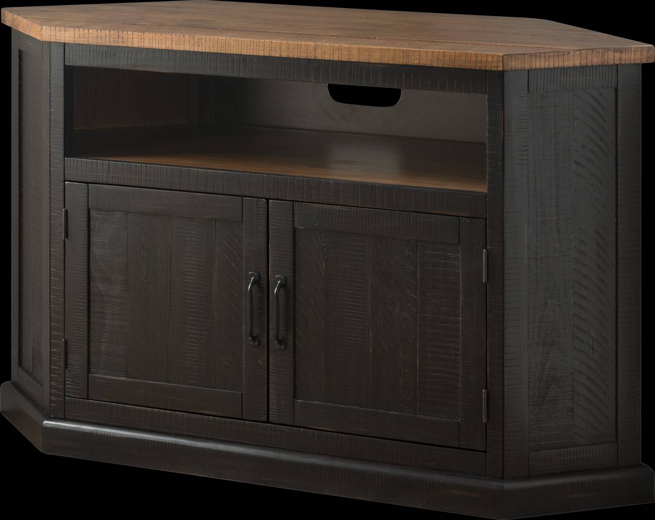 Rustic Path Black 49.5 in. Corner Console - Thumbnail - Image 1