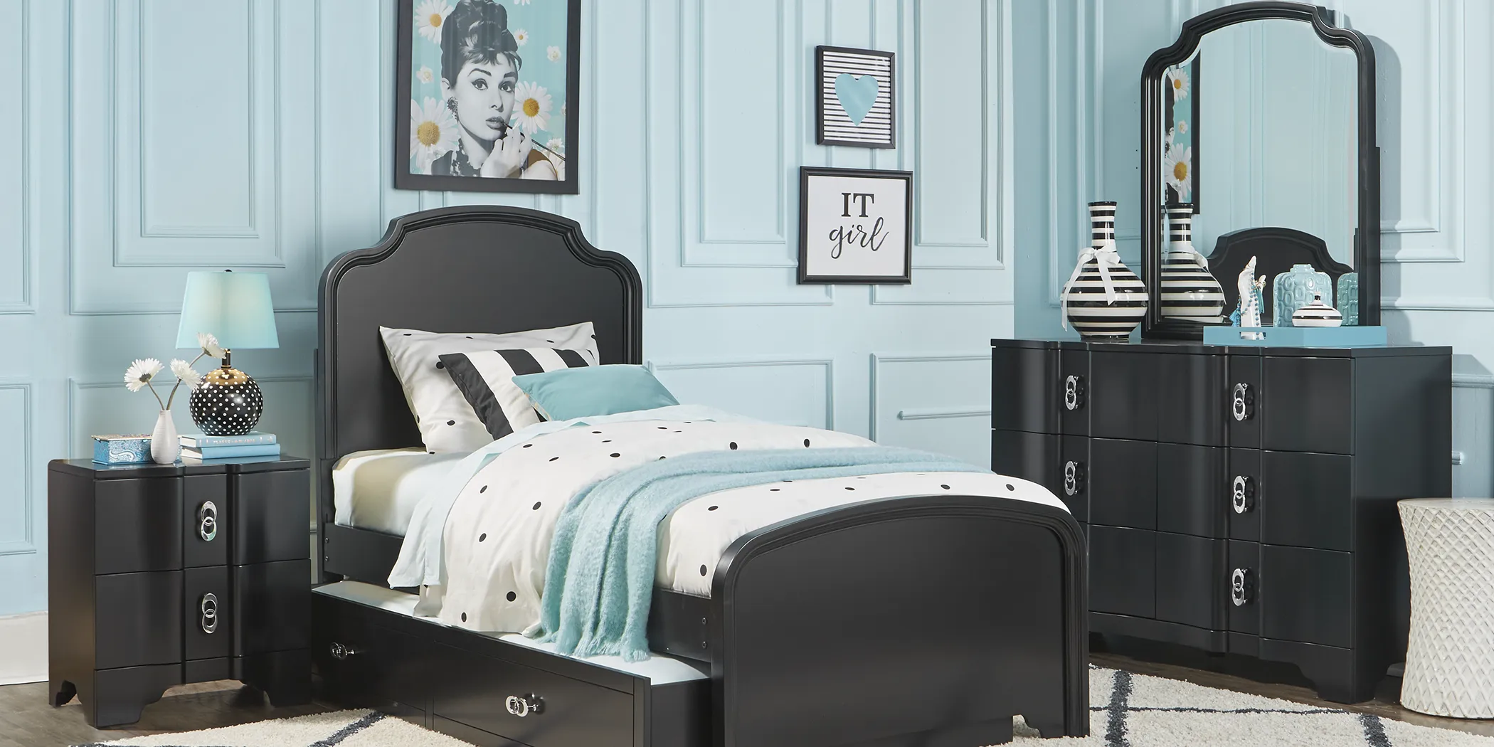 Kids Rylee Black 3 Pc Twin Panel Bed - Thumbnail - Image 2