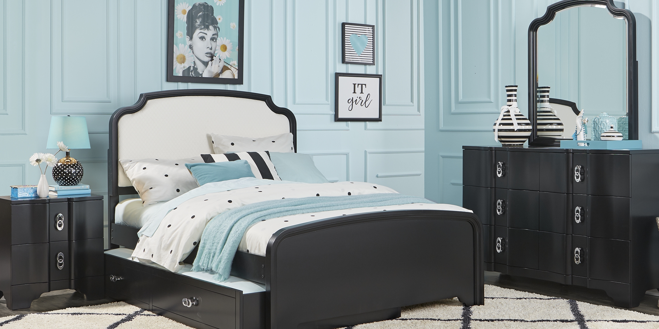 Kids Rylee Black 3 Pc Twin Upholstered Bed - Thumbnail - Image 2