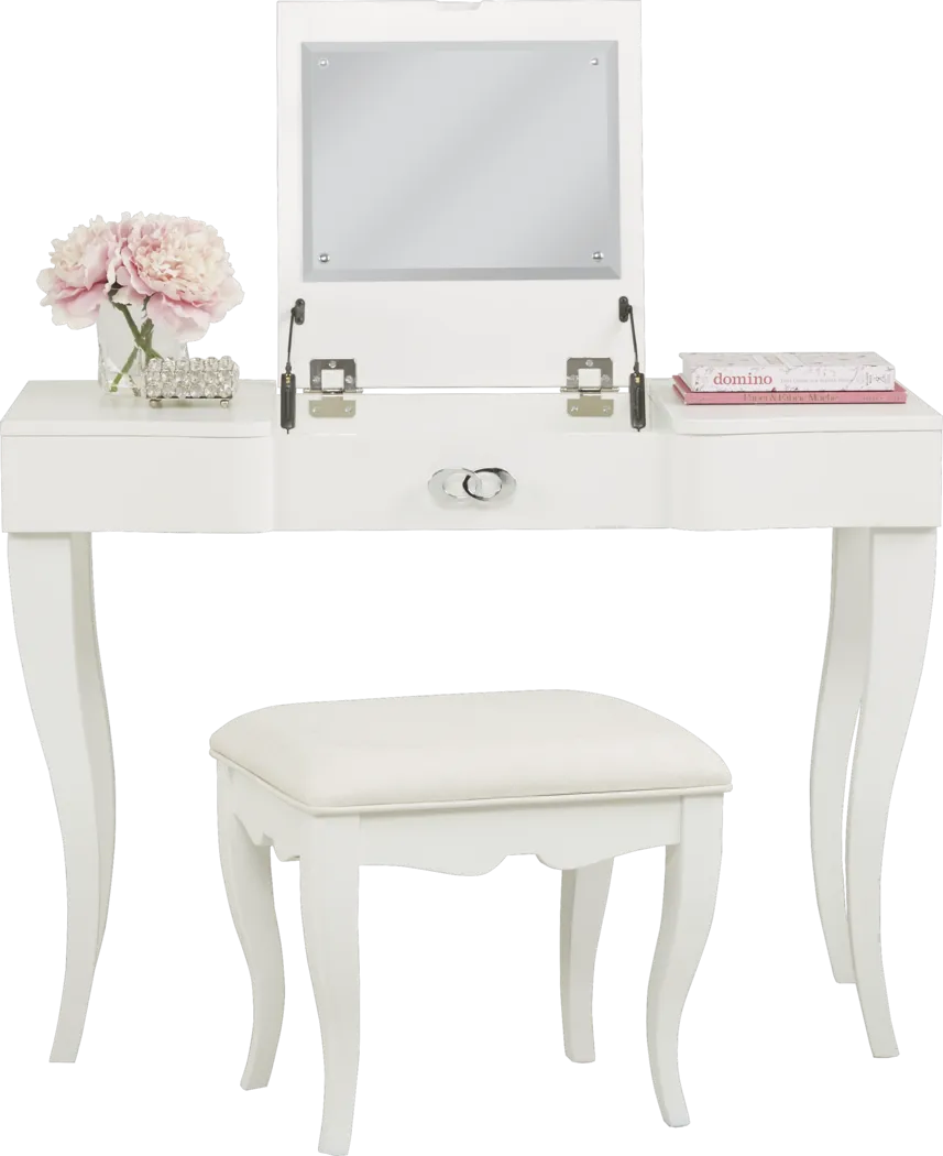 Kids Rylee White Vanity Desk and Stool Set - Thumbnail - Image 2