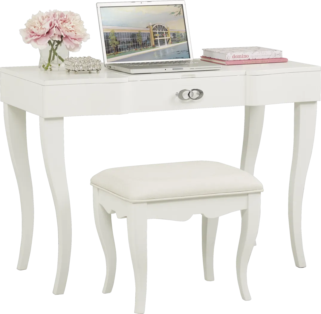 Kids Rylee White Vanity Desk and Stool Set - Thumbnail - Image 1