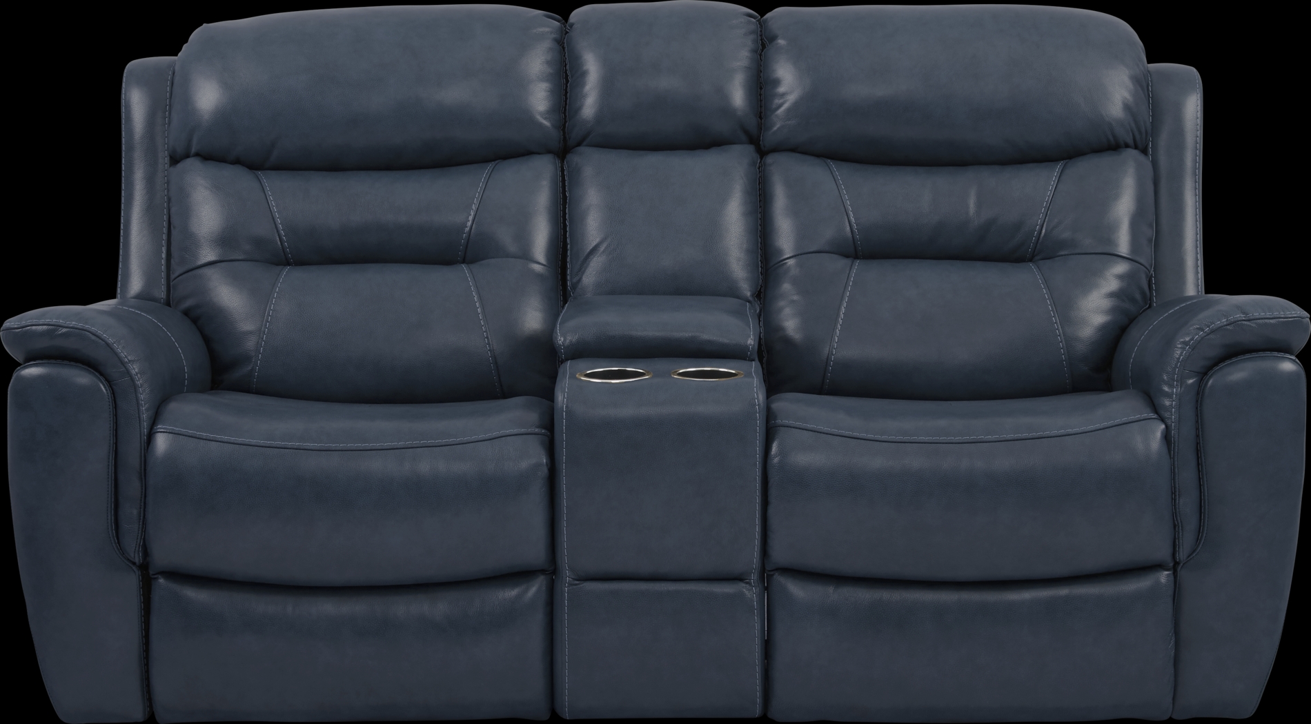 Sabella Navy Leather Power Reclining Console Loveseat - Thumbnail - Image 1