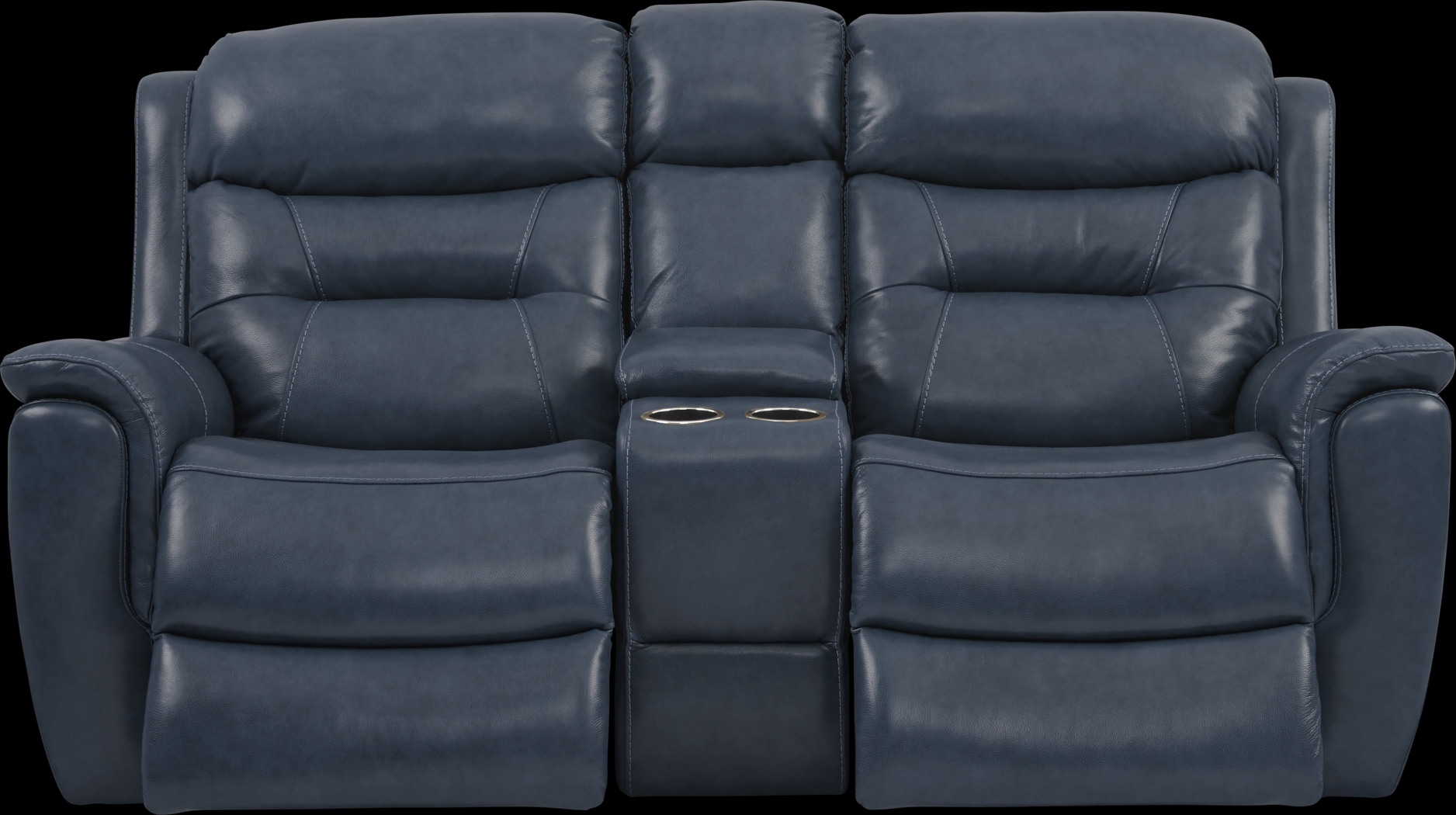 Sabella Navy Leather Reclining Console Loveseat - Thumbnail - Image 3