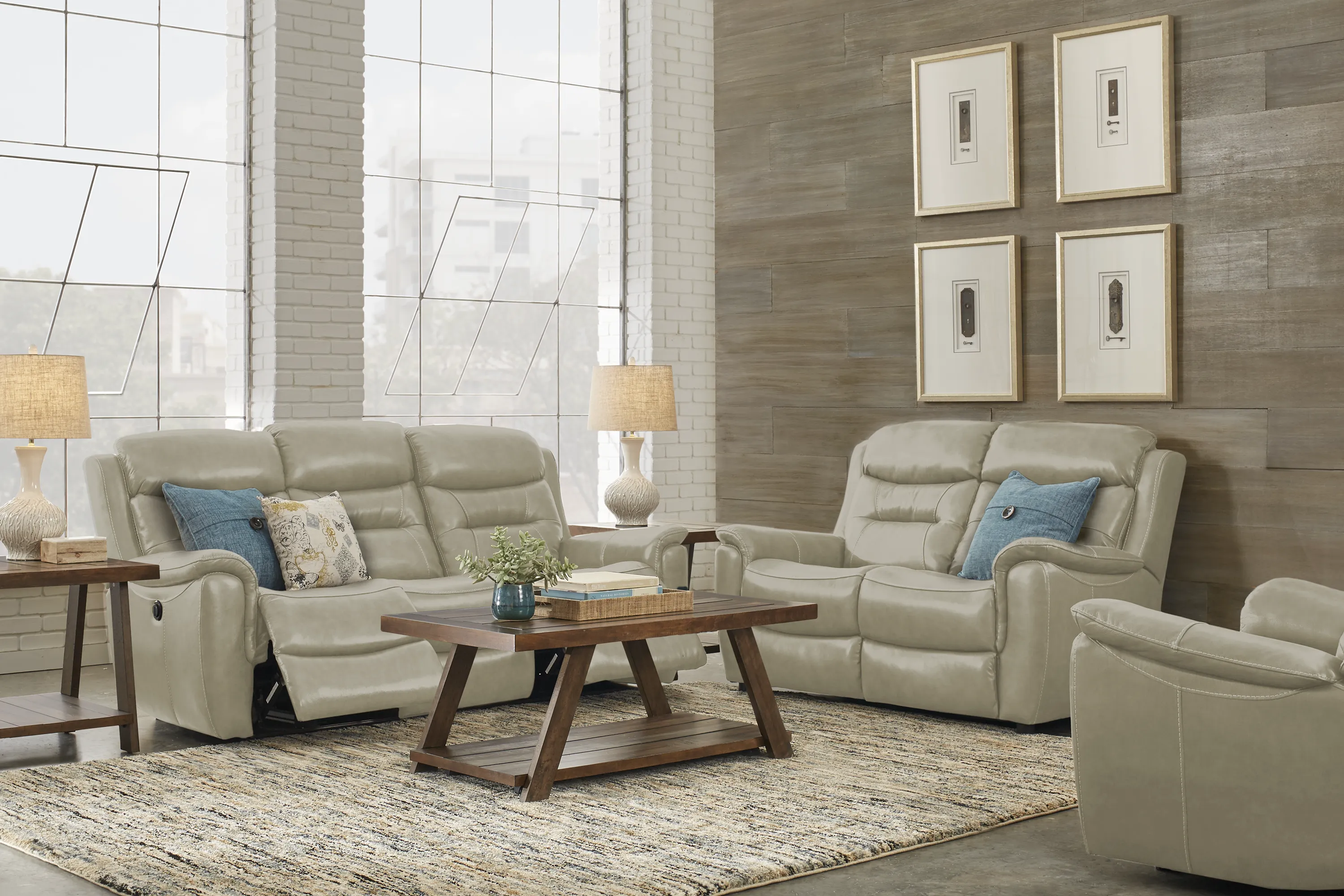 Sabella Stone Leather 3 Pc Living Room with Reclining Sofa - Thumbnail - Image 1