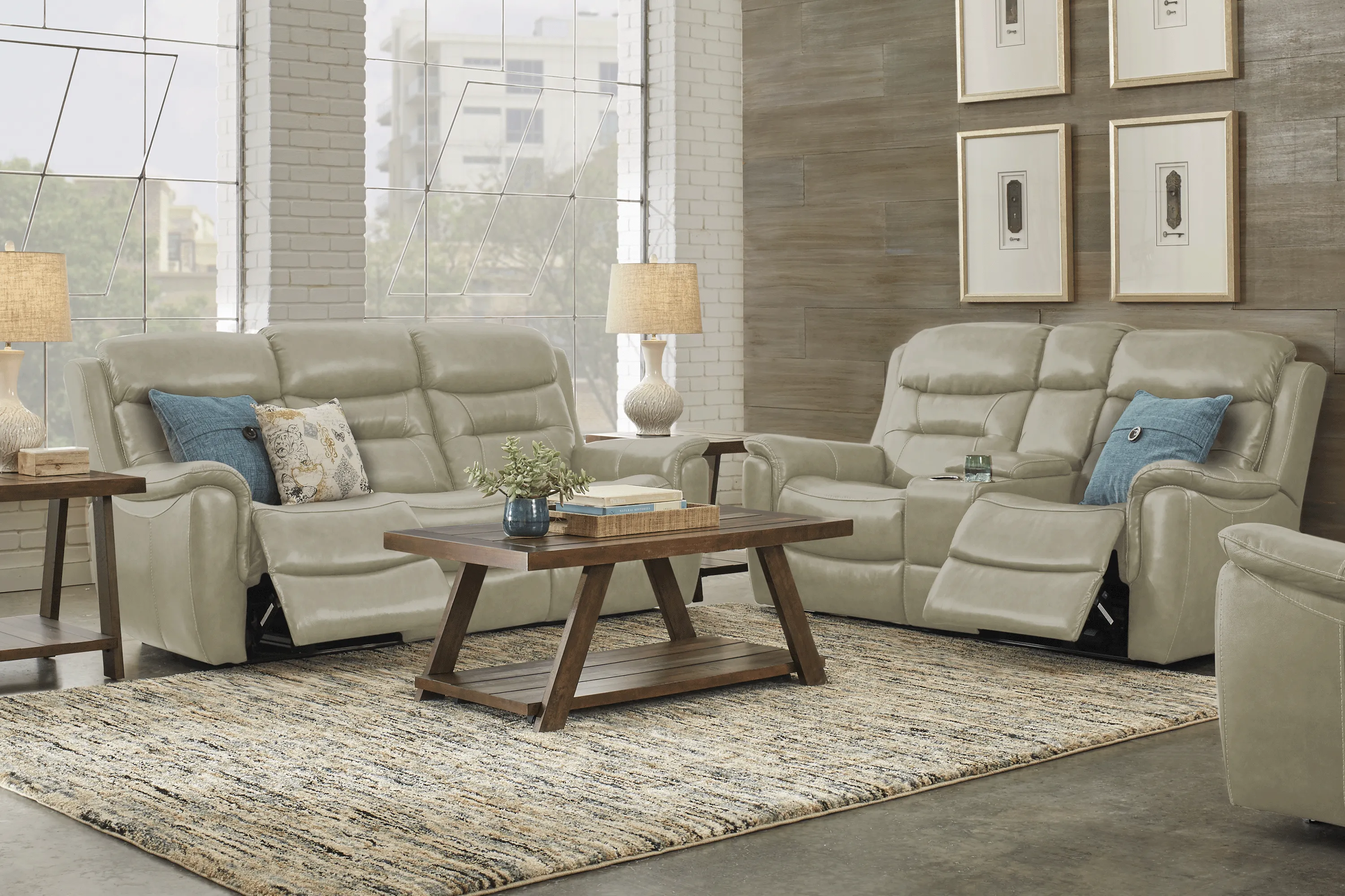Sabella Stone Leather 5 Pc Reclining Living Room - Thumbnail - Image 1