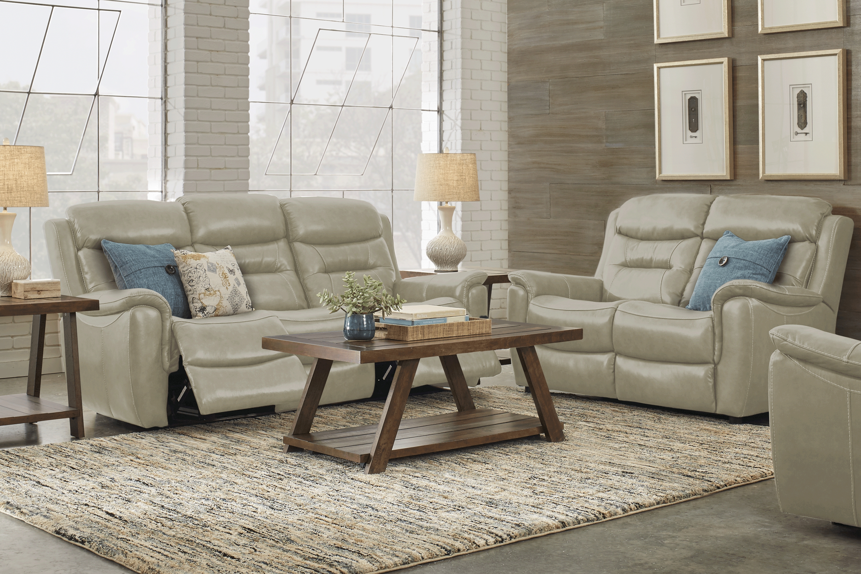 Sabella Stone Leather 7 Pc Living Room with Reclining Sofa - Thumbnail - Image 1