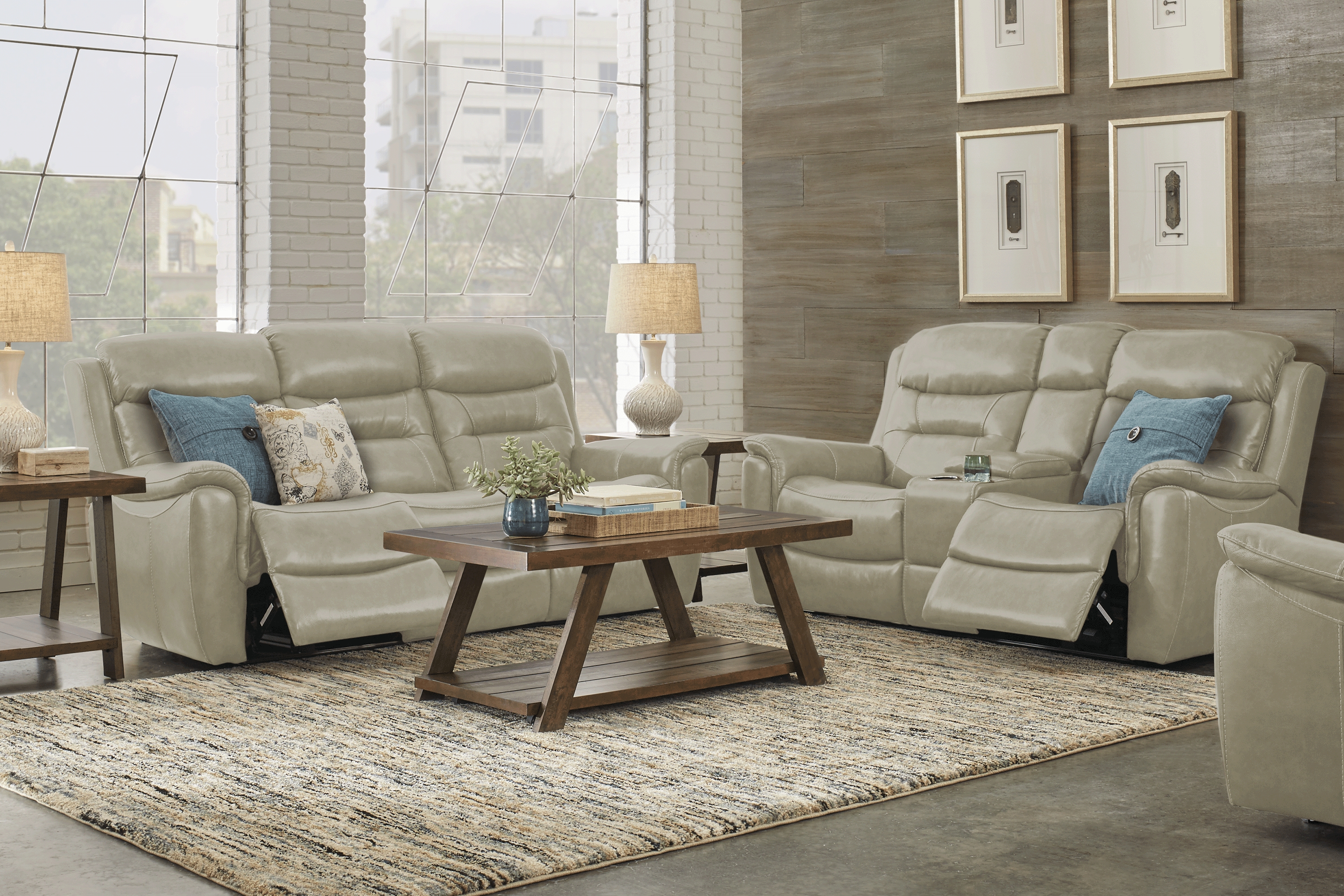 Sabella Stone Leather 8 Pc Reclining Living Room - Thumbnail - Image 1