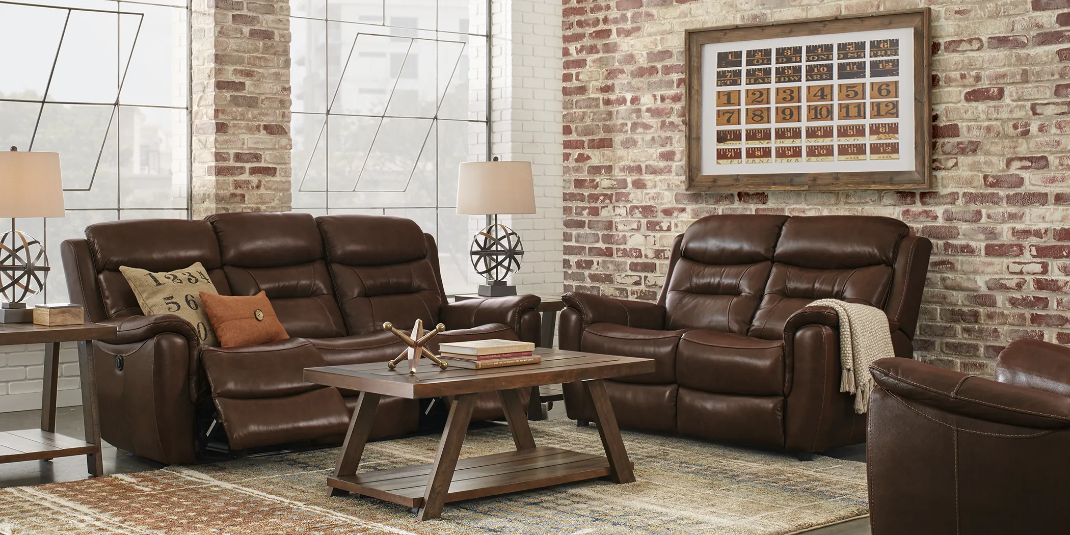 Sabella Walnut Leather 5 Pc Living Room with Reclining Sofa - Thumbnail - Image 1