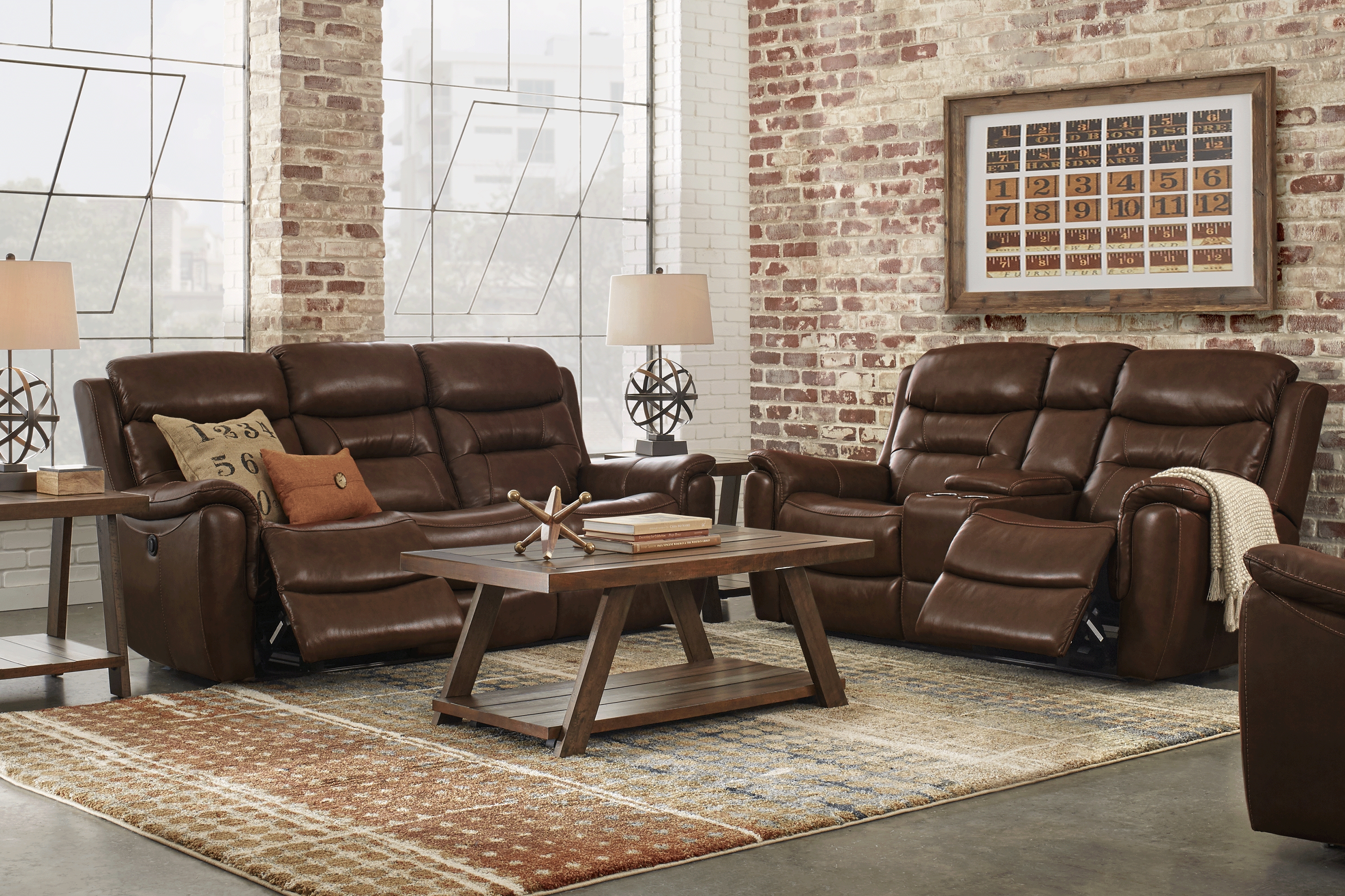 Sabella Walnut Leather 7 Pc Power Reclining Living Room - Thumbnail - Image 1
