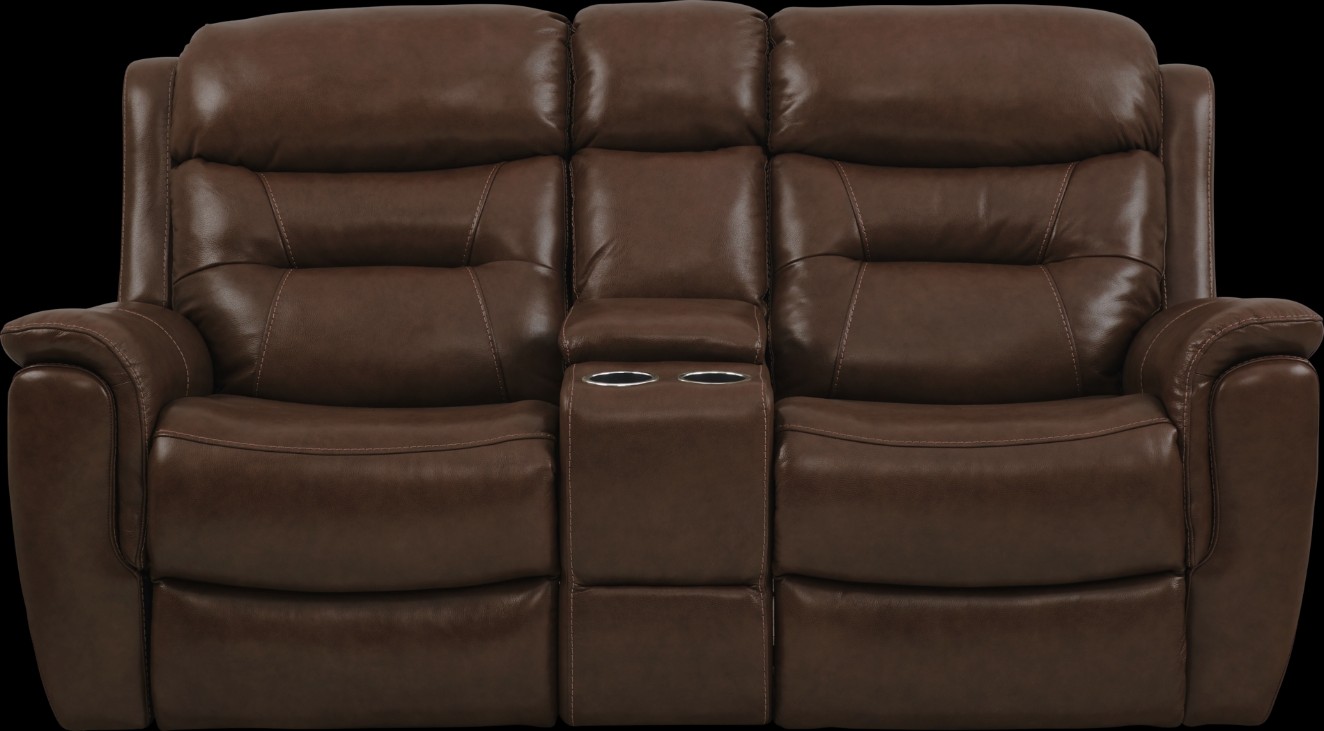 Sabella Walnut Leather Reclining Console Loveseat - Thumbnail - Image 1