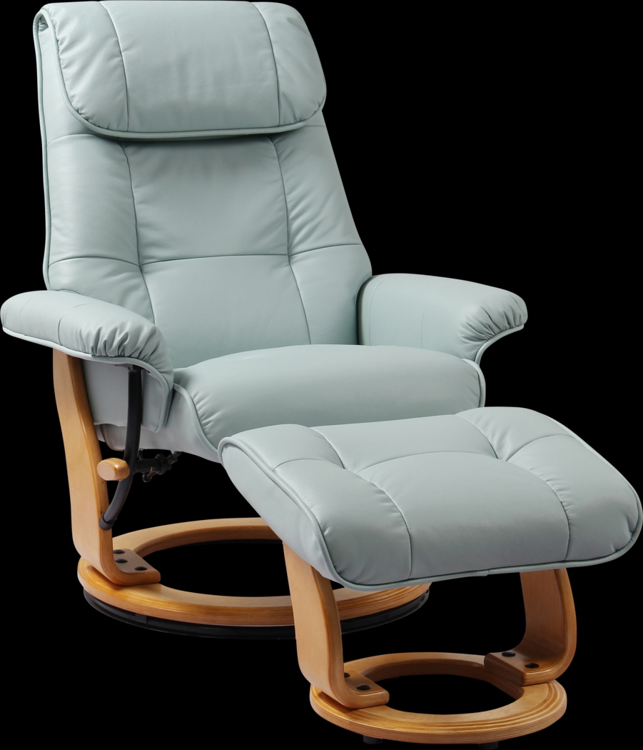 Sadora Light Blue Recliner & Ottoman - Thumbnail - Image 1