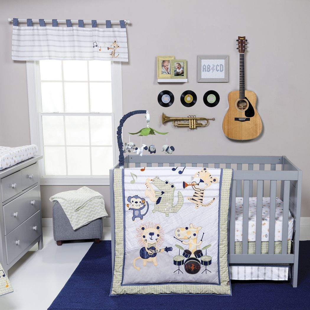 Safari Rock Band Blue 6 Pc Baby Bedding Set - Thumbnail - Image 1