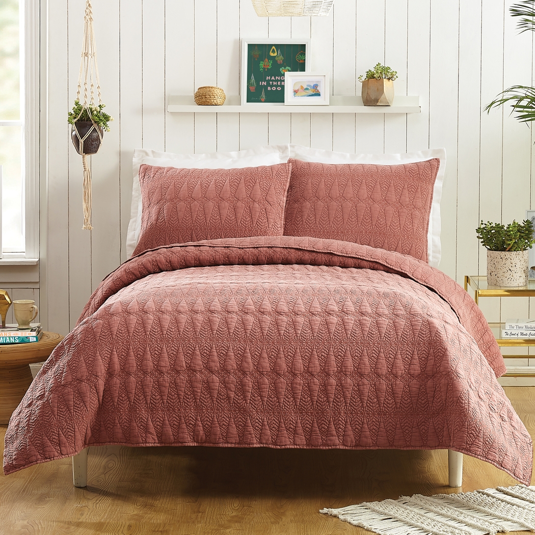 Saible Red Brown King 3 Pc Quilt Set - Thumbnail - Image 1