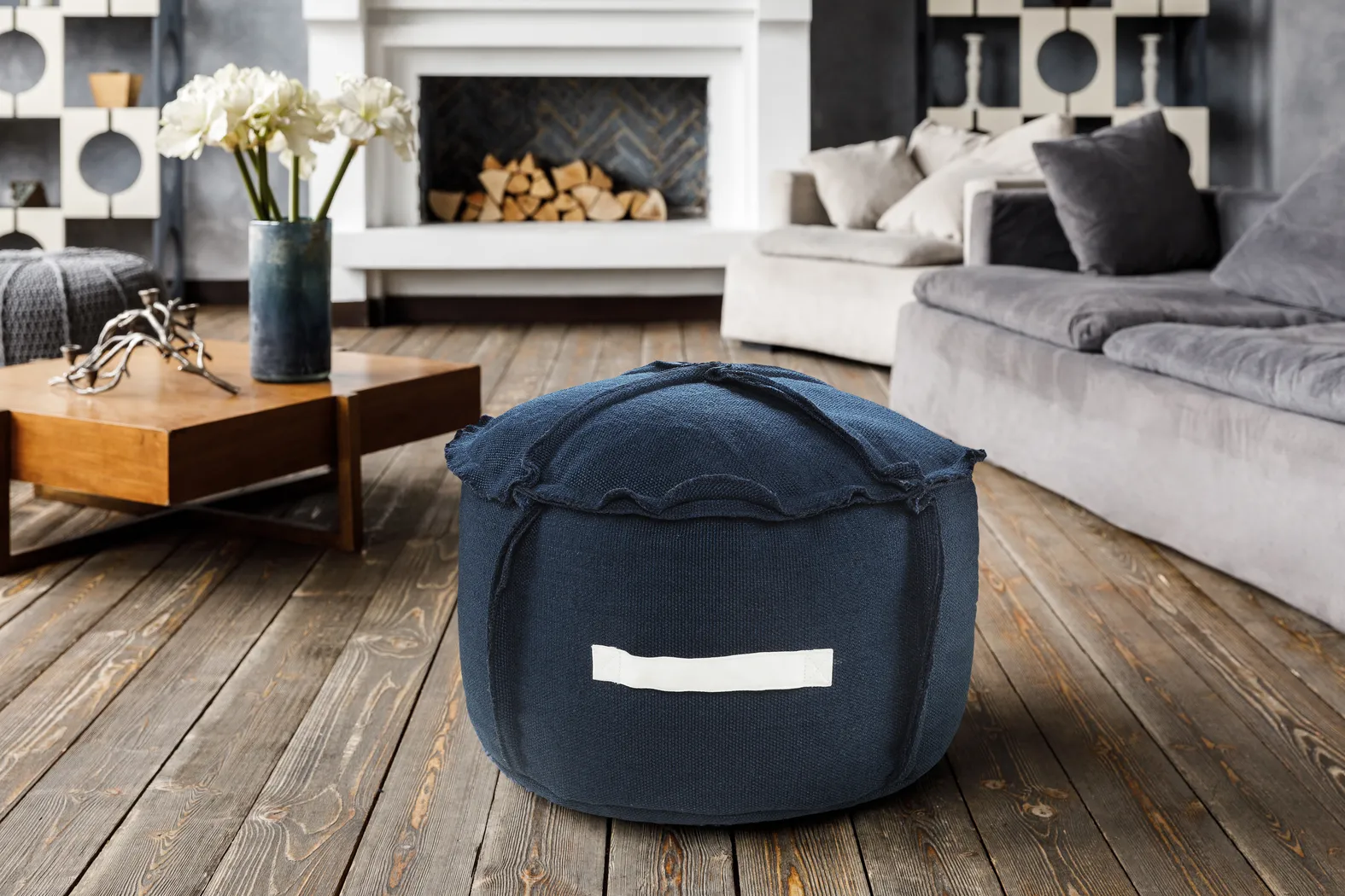 Saildale Navy Indoor/Outdoor Pouf - Thumbnail - Image 2