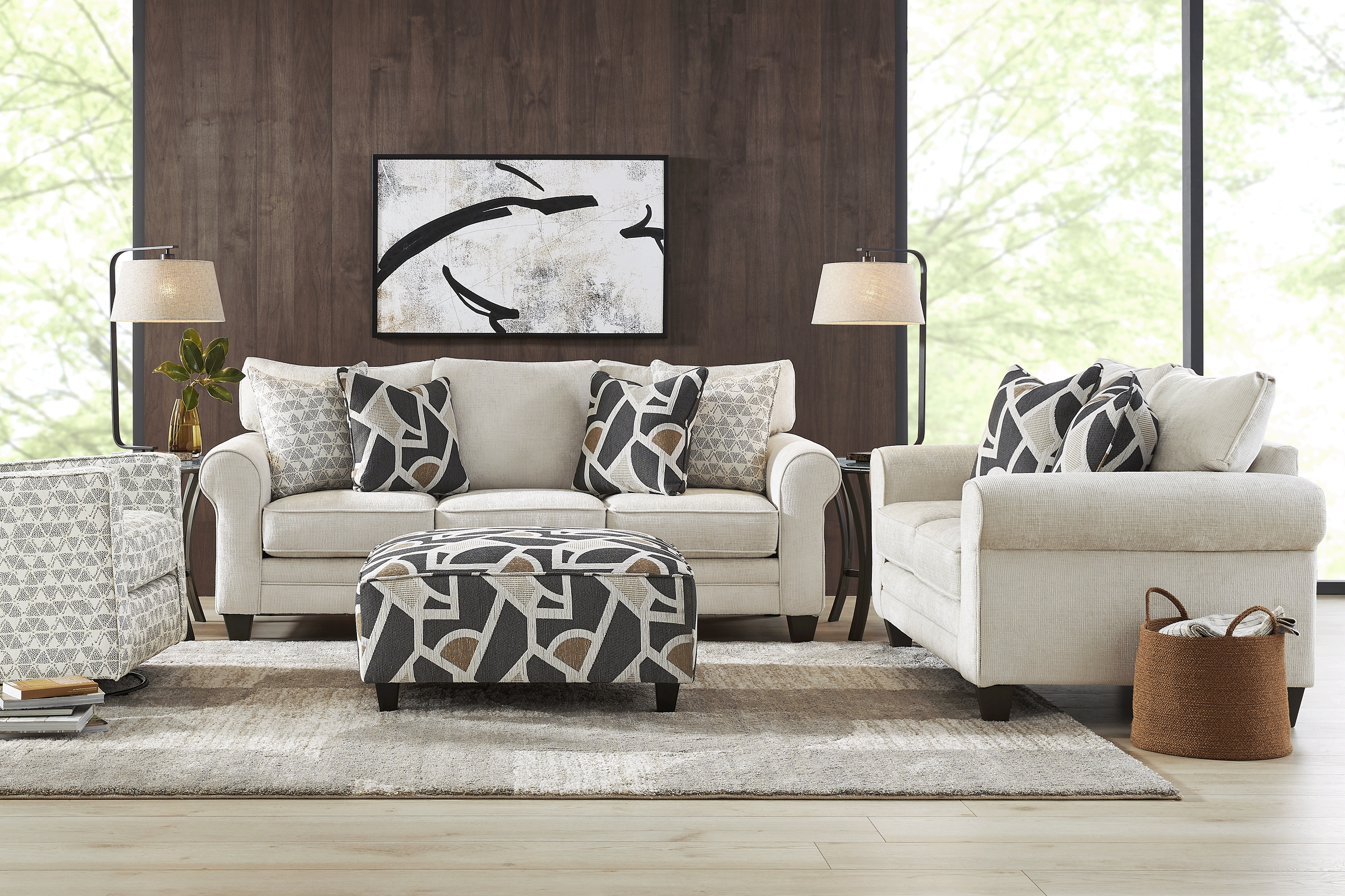 Salgado Beige 7 Pc Living Room with Sleeper Sofa - Thumbnail - Image 1