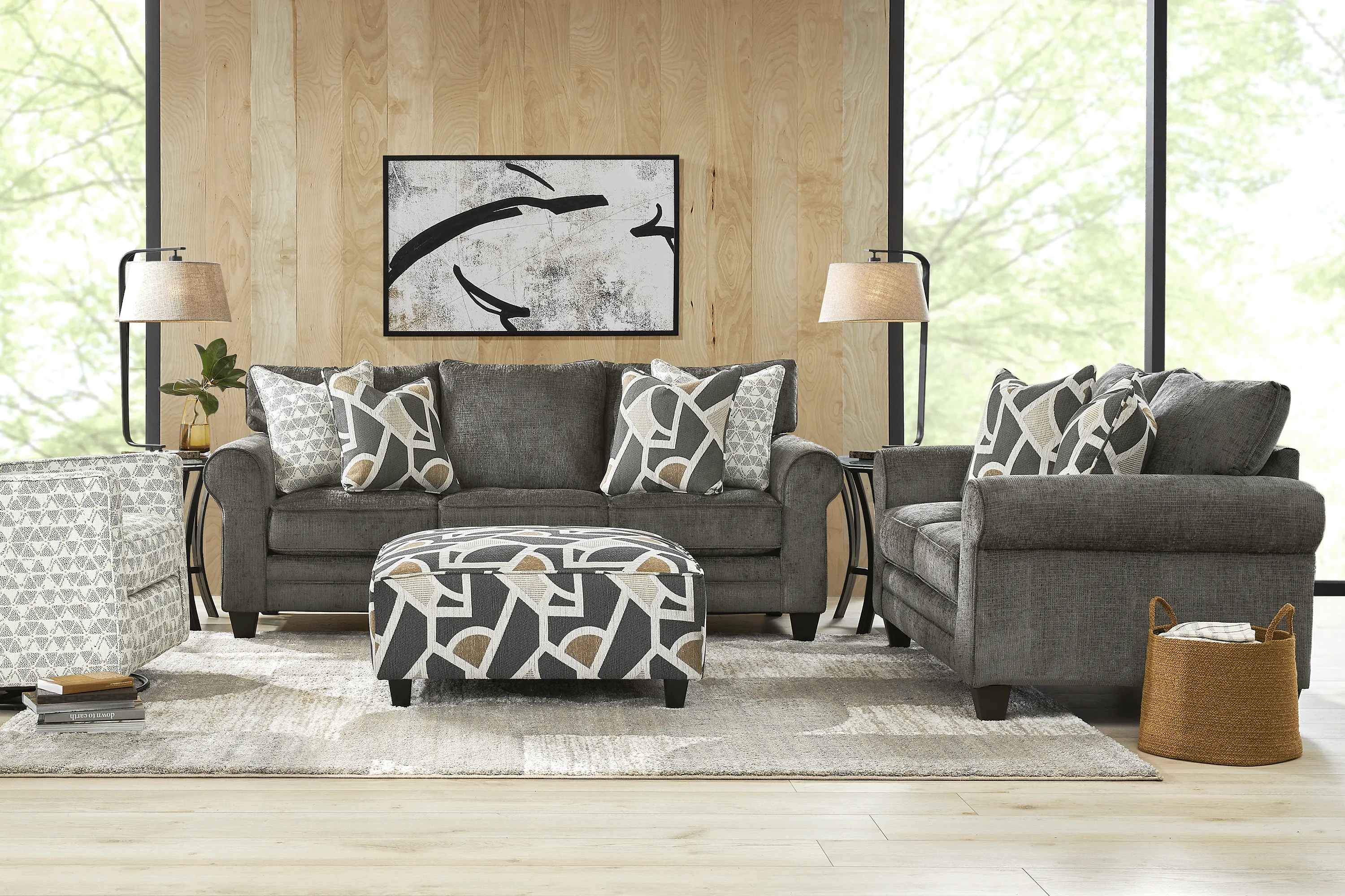 Salgado Charcoal 7 Pc Living Room with Gel Foam Sleeper Sofa - Thumbnail - Image 1