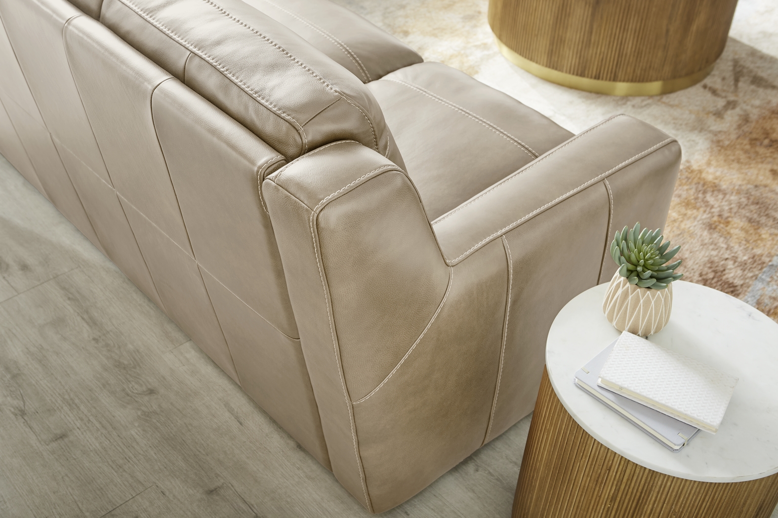 Salinger Beige Leather Sleeper Sofa - Thumbnail - Image 2