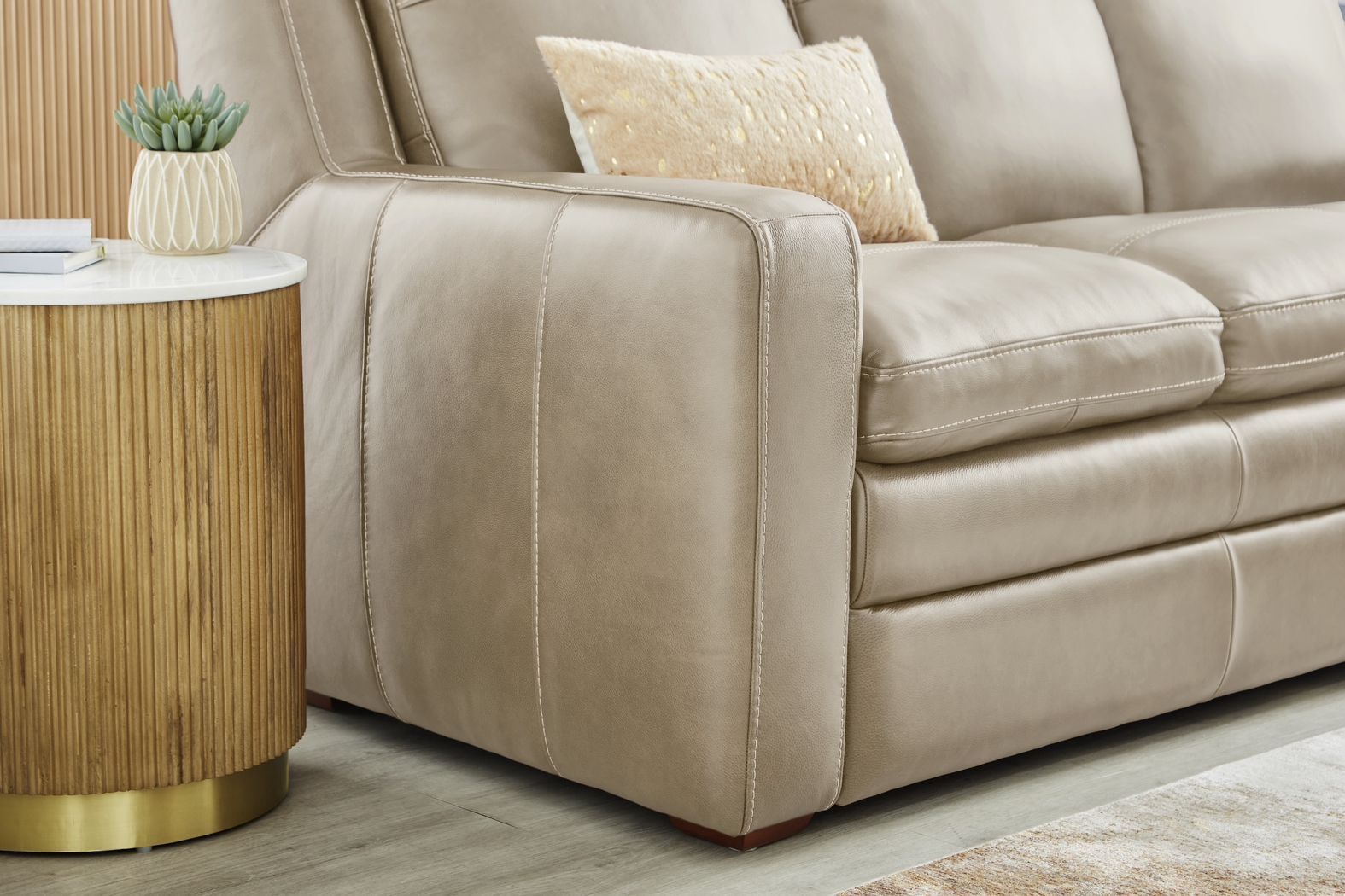 Salinger Beige Leather Sleeper Sofa - Thumbnail - Image 4