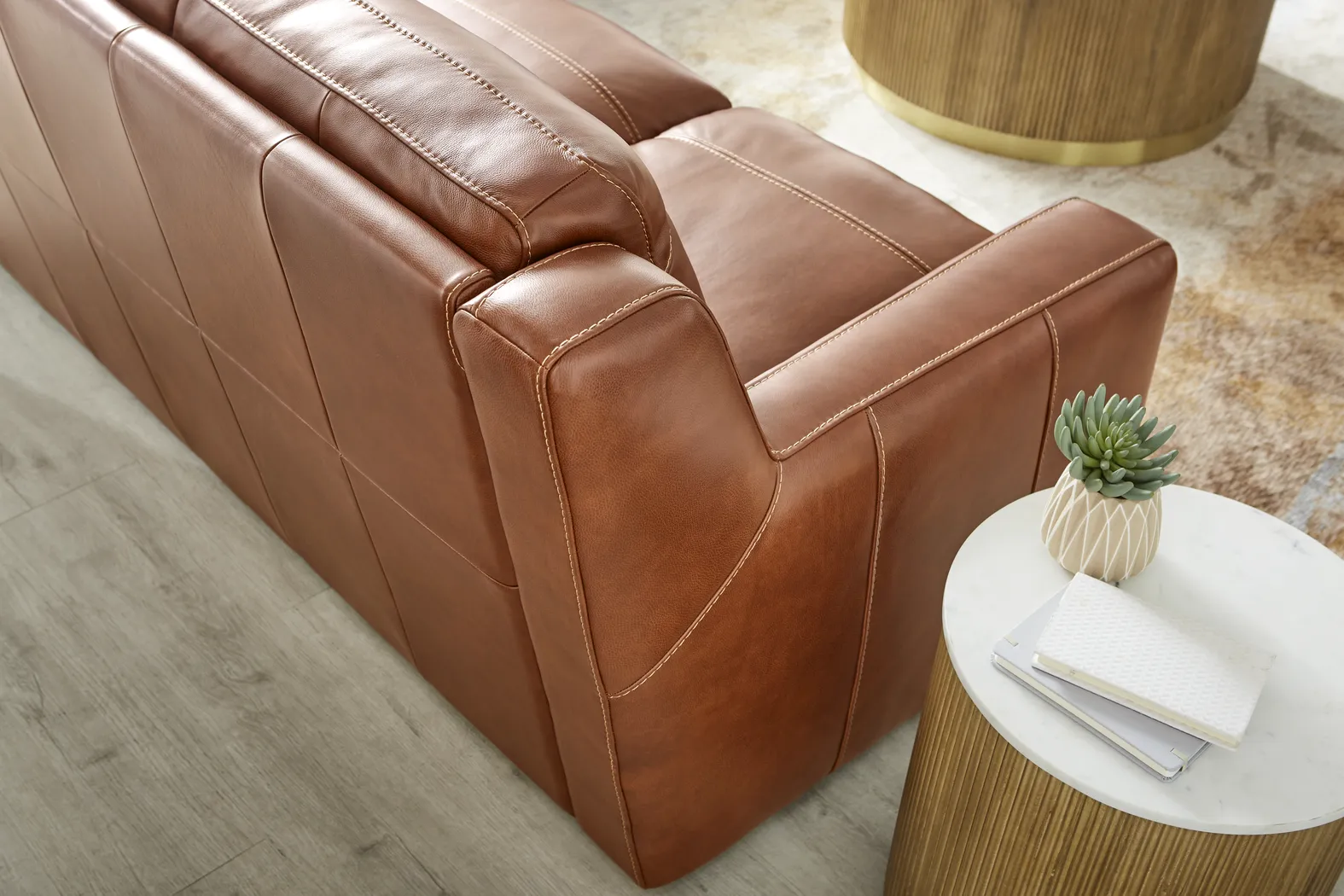 Salinger Brown Leather Gel Foam Sleeper Sofa - Thumbnail - Image 2