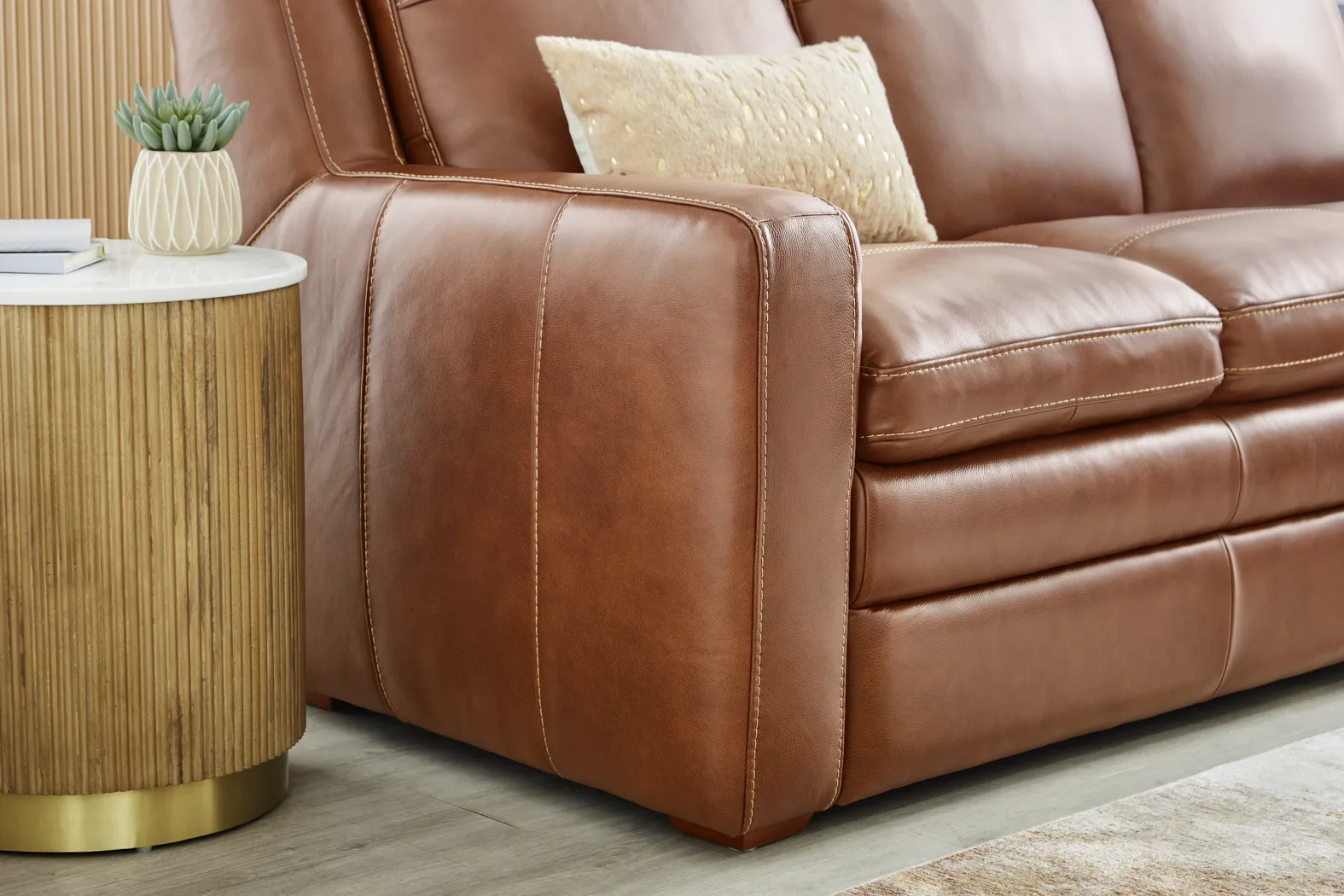 Salinger Brown Leather Gel Foam Sleeper Sofa - Thumbnail - Image 4
