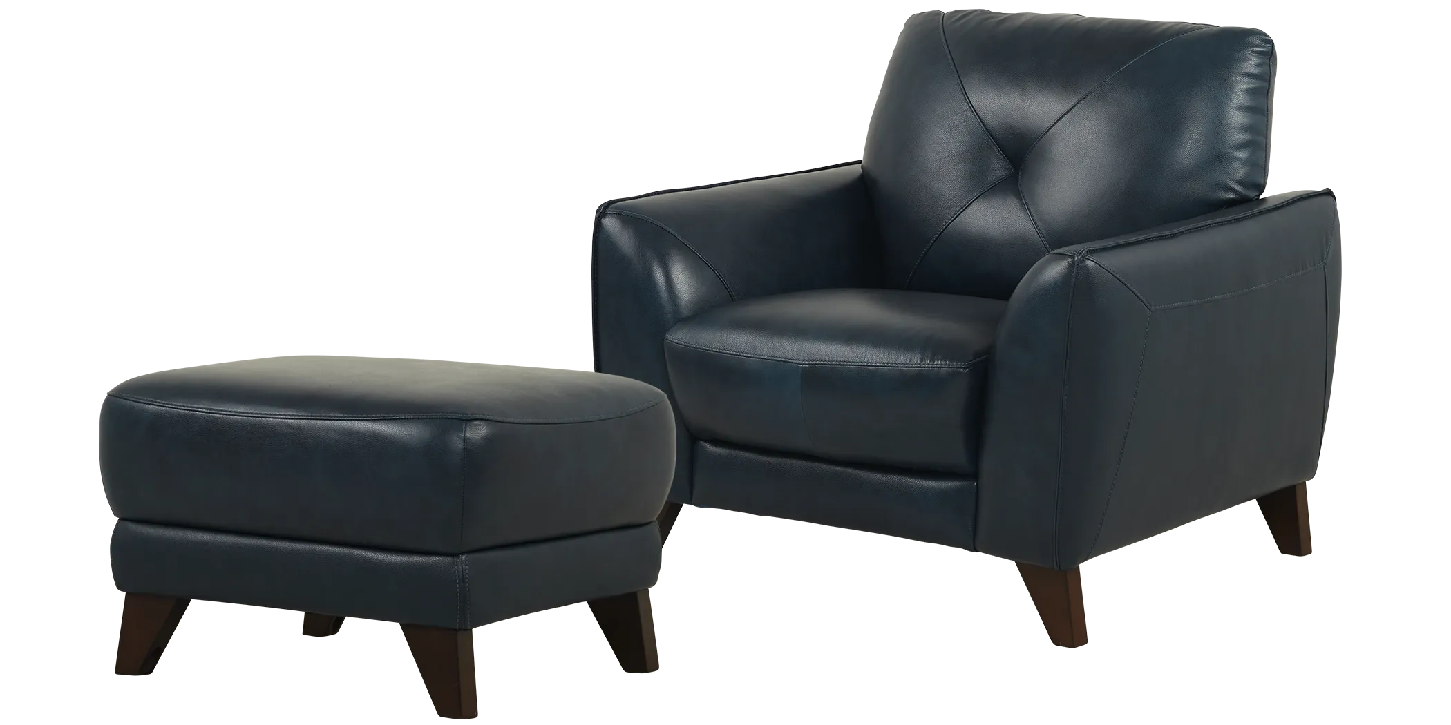 Salviano Blue Leather Chair & Ottoman - Thumbnail - Image 1