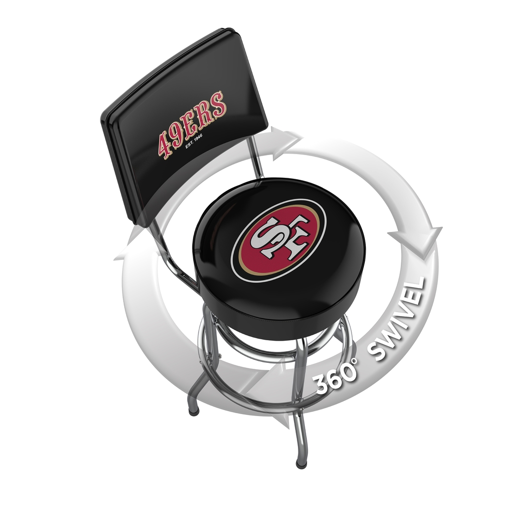 San Francisco 49ers Black Swivel Barstool with Back - Thumbnail - Image 3