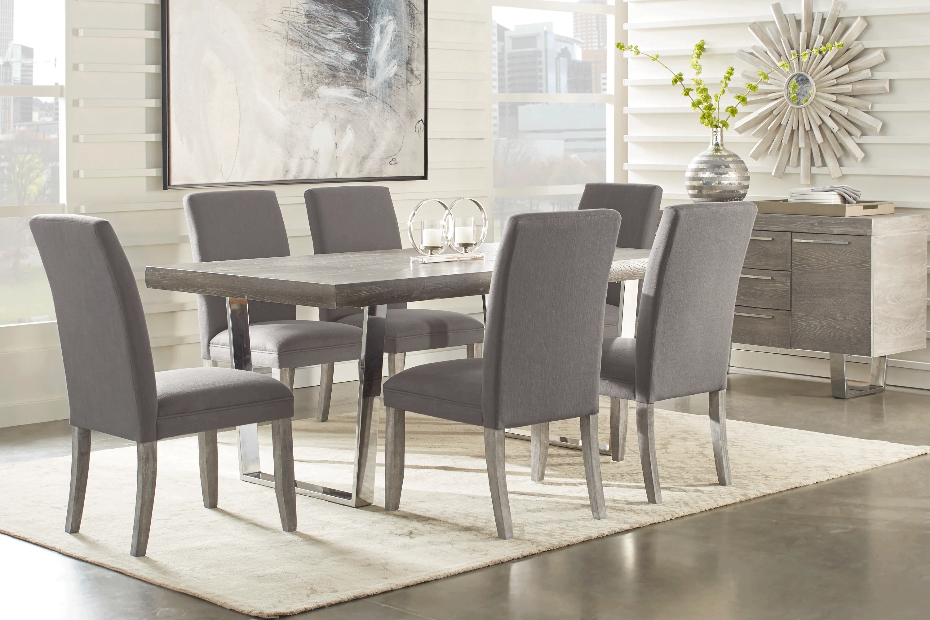 San Francisco Gray 6 Pc Dining Room with Charcoal Chairs - Thumbnail - Image 1