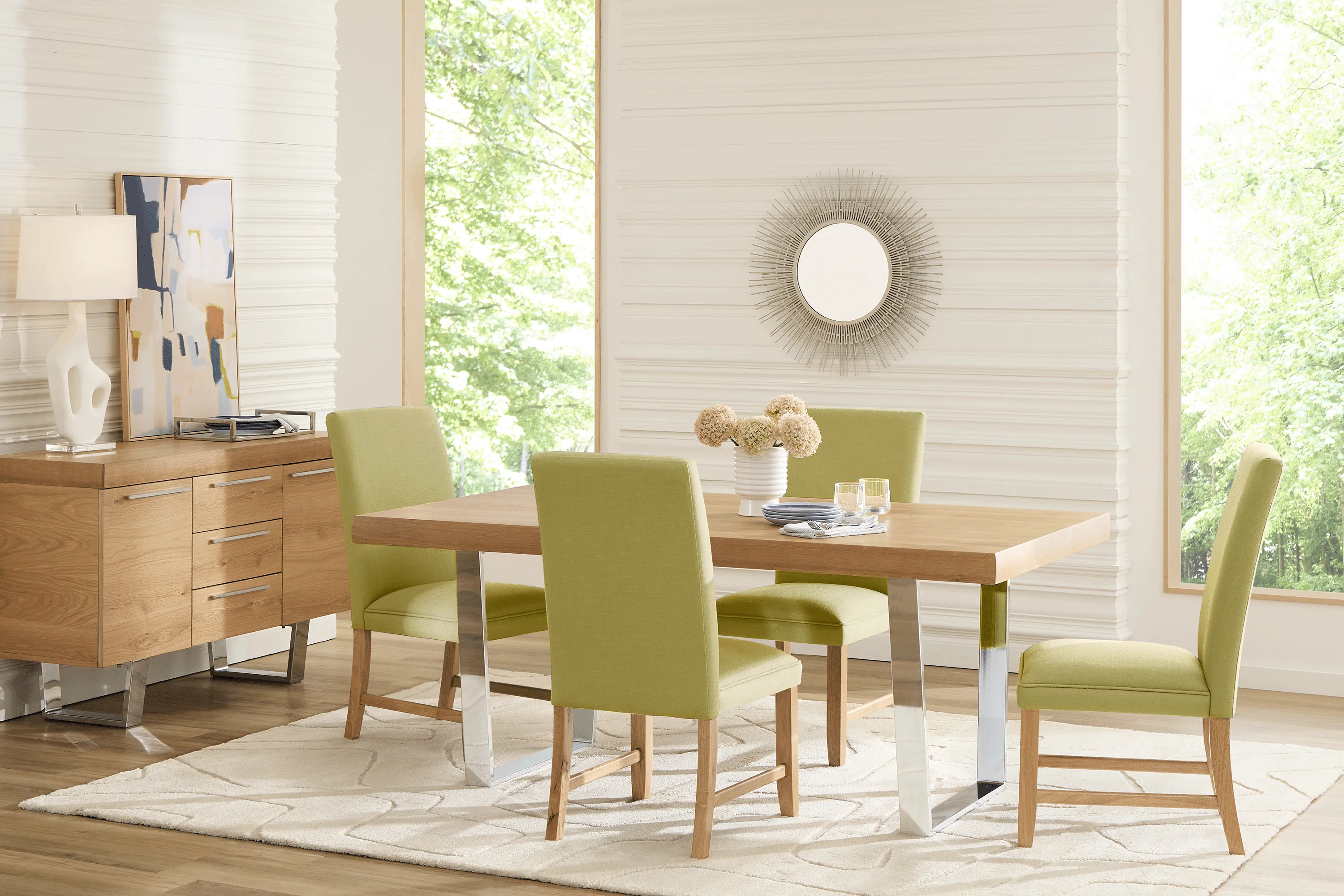 San Francisco Natural 5 Pc Dining Room with Green Upholstered Chairs - Thumbnail - Image 1