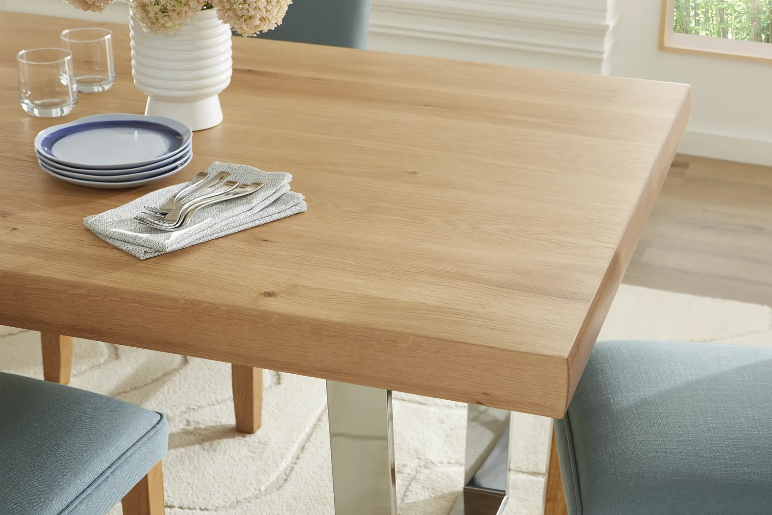 San Francisco Natural 5 Pc Dining Room with White Upholstered Chairs - Thumbnail - Image 3